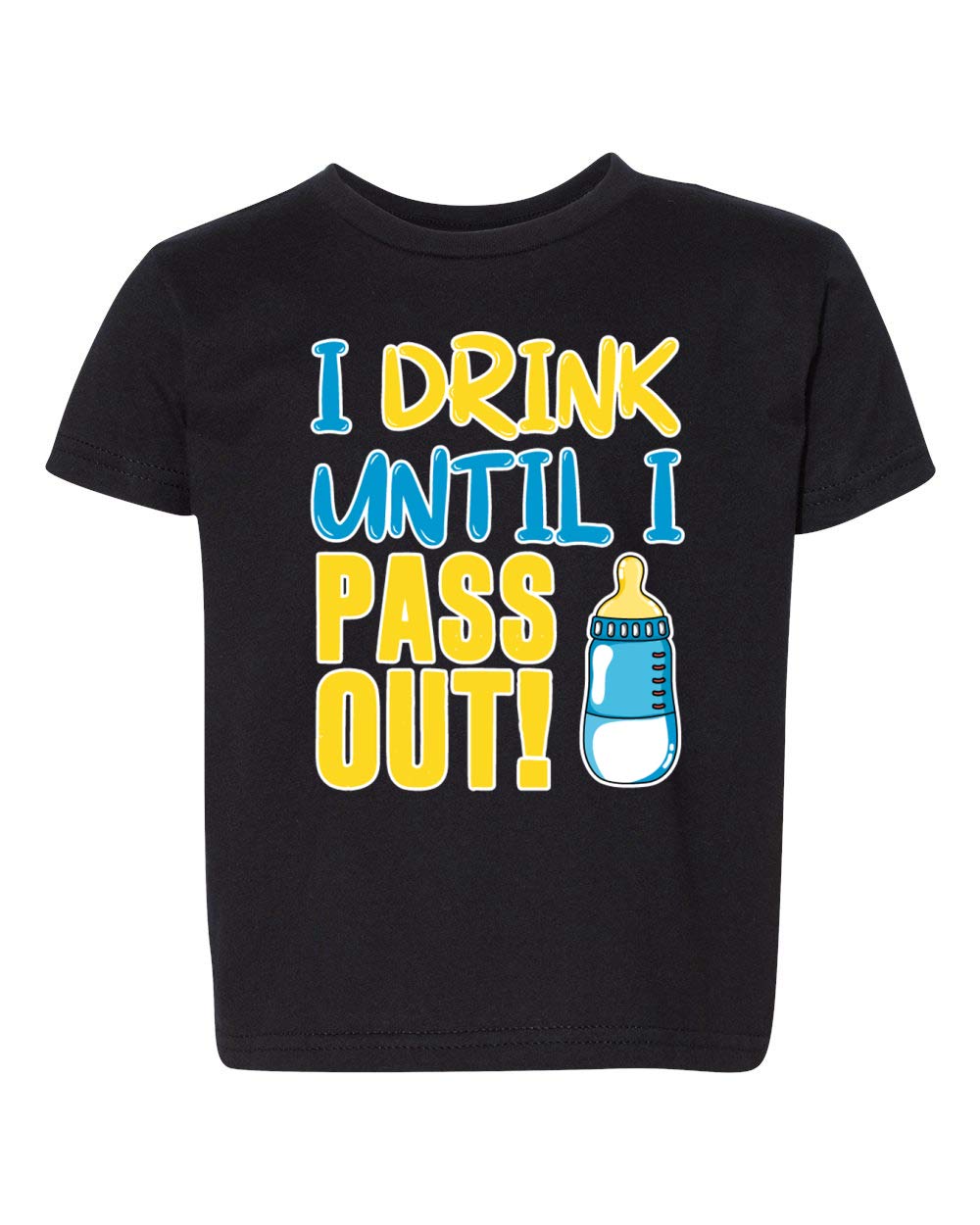 Funny 'Drink Until I Pass Out' Milk Bottle Graphic T-Shirt for Boys & Girls | Cute Toddler Humor Tee | Perfect for Playdates, Birthday Parties & Casual Wear