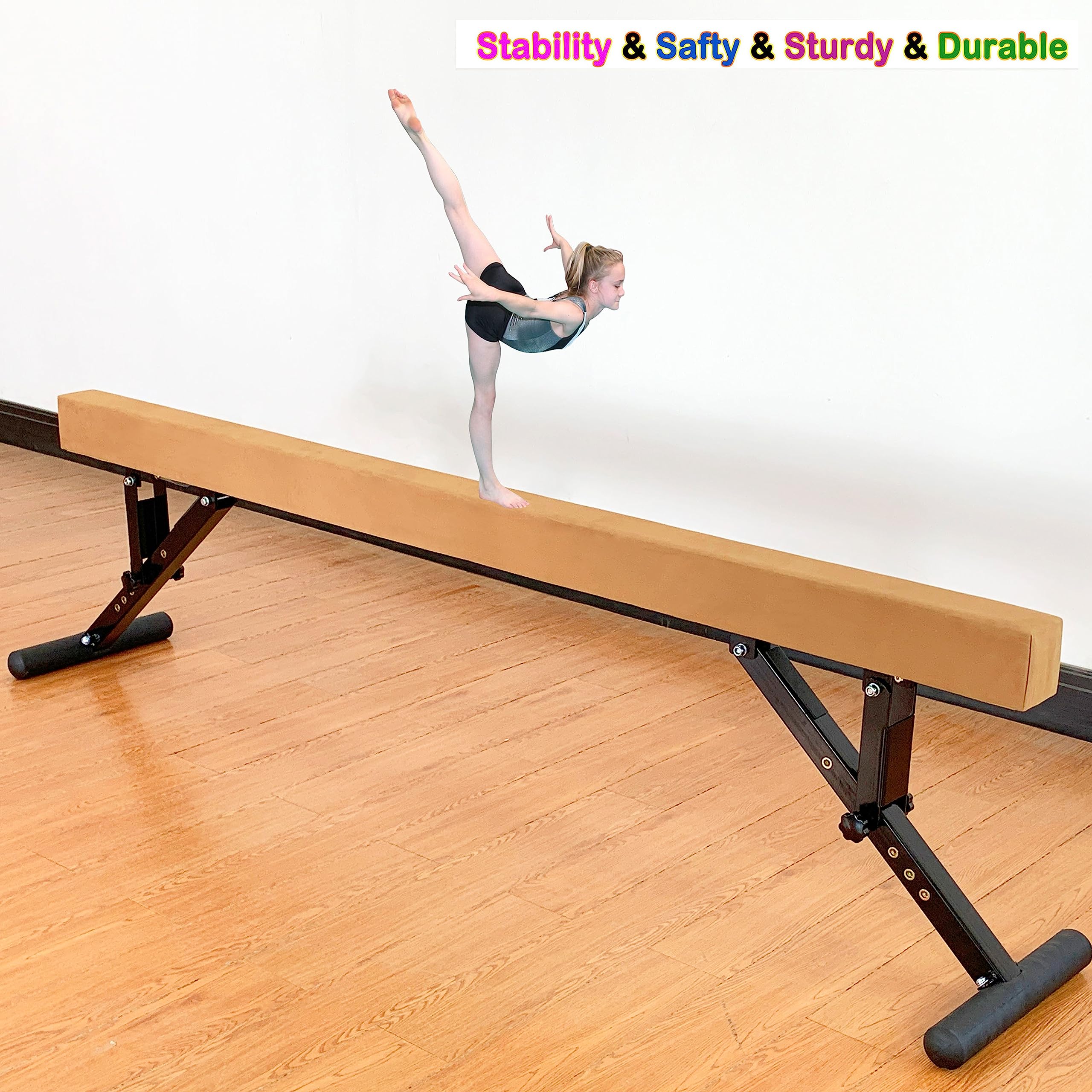 8 ft Adjustable Balance Beam for Gymnastics - Height Adjustable Training Equipment for Kids & Teens of All Skill Levels - Perfect for Home Practice, Gym Clubs & Competitive Athletes - Ideal for Floor Exercises, Skill Development & Gymnastics Training