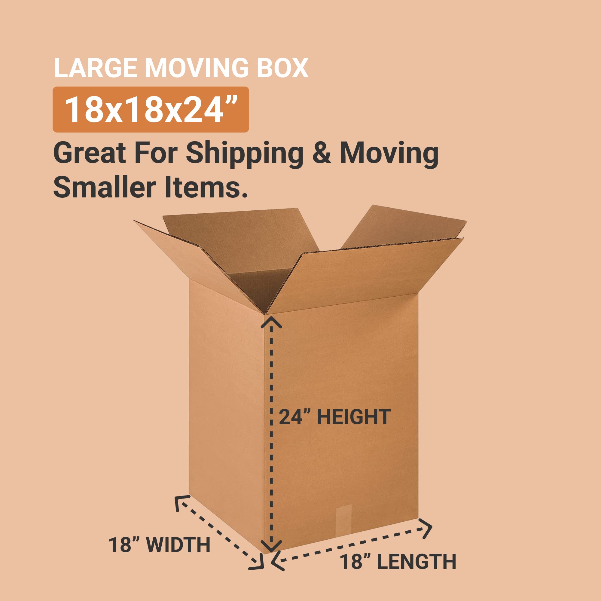 BOX USA Large Moving Boxes 18x18x24 Inches (10-Pack) - Heavy Duty Corrugated Cardboard Boxes for Packing, Shipping & Storage | Perfect for Home Moves, Office Relocation & Warehouse Organization