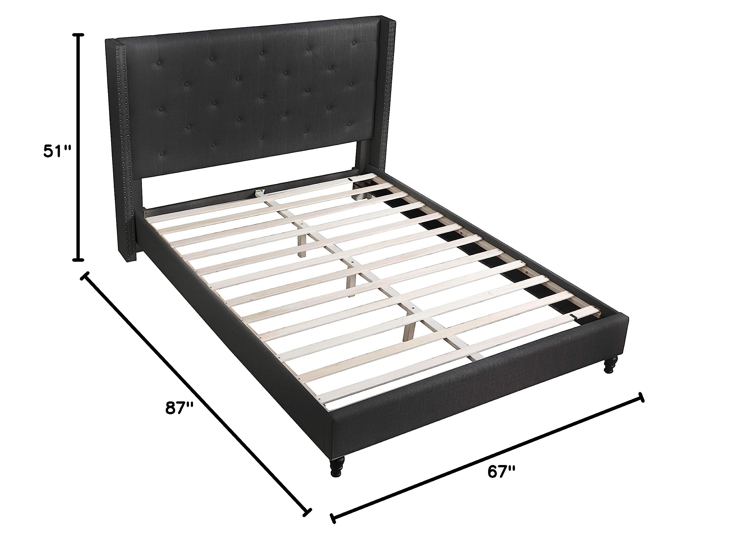 Best Master Furniture Vero Tufted Wingback Platform Bed Frame - Queen Size, Black Upholstered Bed with Wooden Slats - Perfect for Modern Bedrooms, Guest Rooms & Master Suites