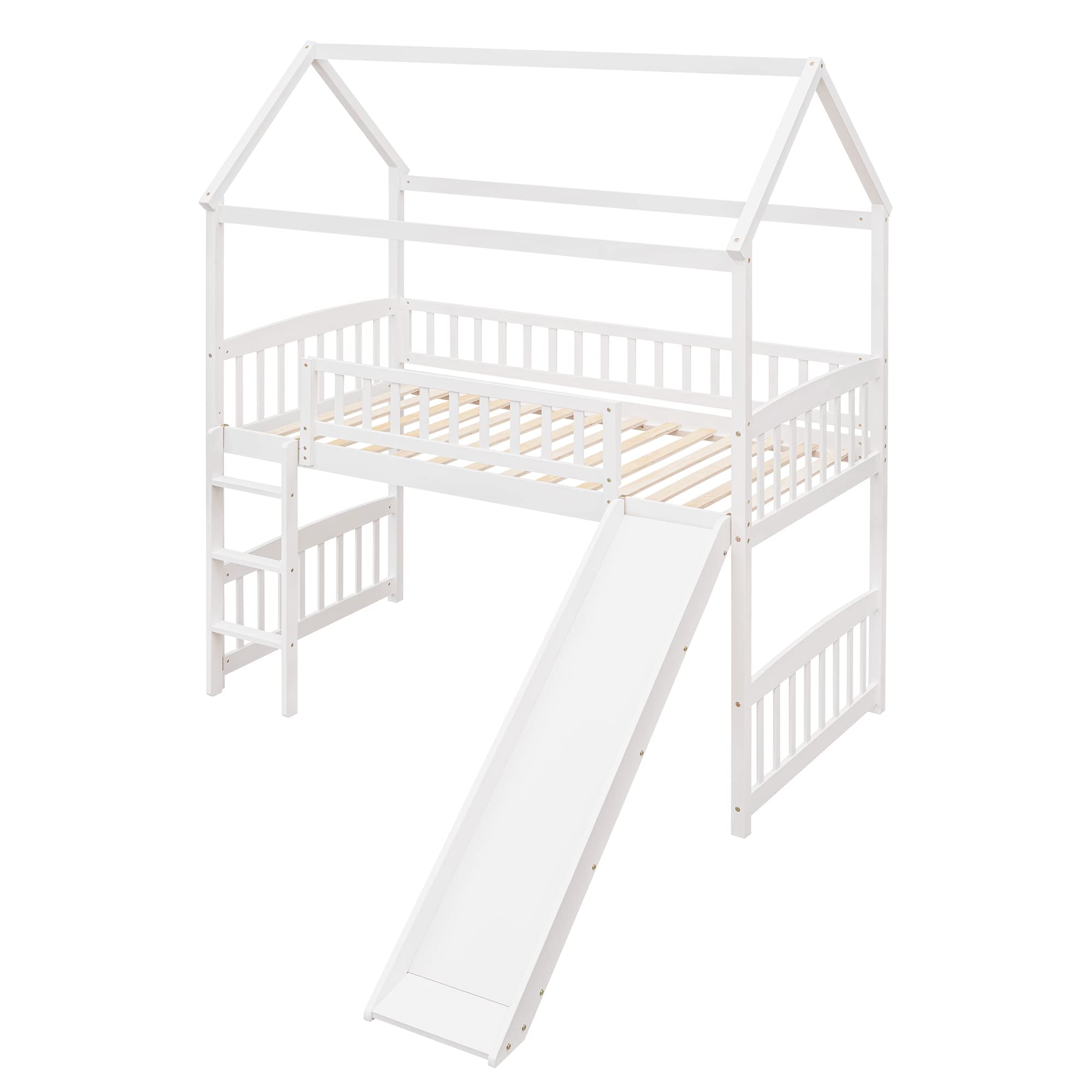 Bellemave Twin Loft Bed with Slide, Ladder & Playhouse - White Kids Bed with Headboard & Footboard for Boys & Girls - Perfect for Small Bedrooms, Playrooms & Sleepovers