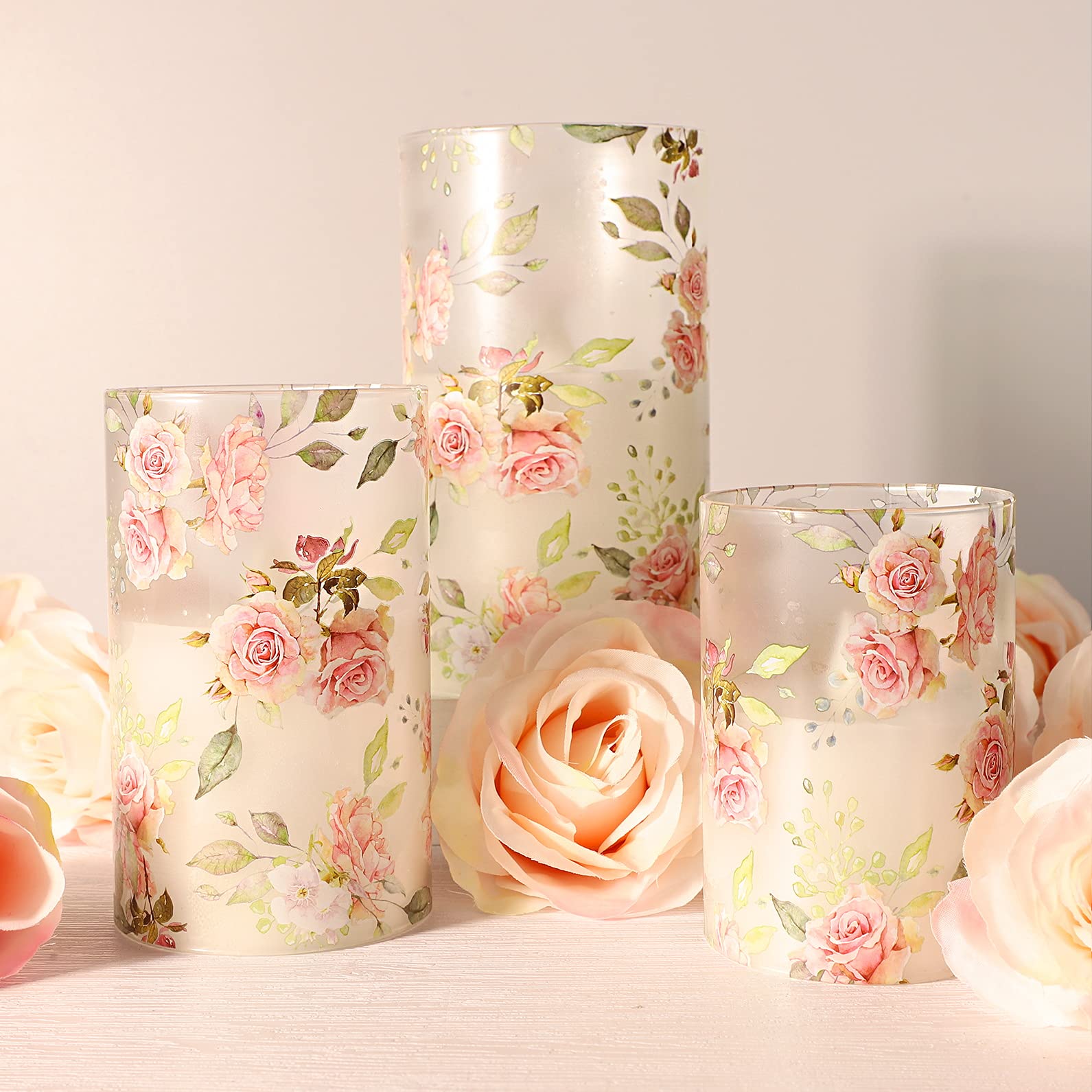 Pink Flameless LED Candles with Remote & Timer - Realistic Flickering Glass Pillar Candles for Valentine's Day, Mother's Day Gifts, Wedding Centerpiece, Romantic Dinner Decor, Home Table Ornaments