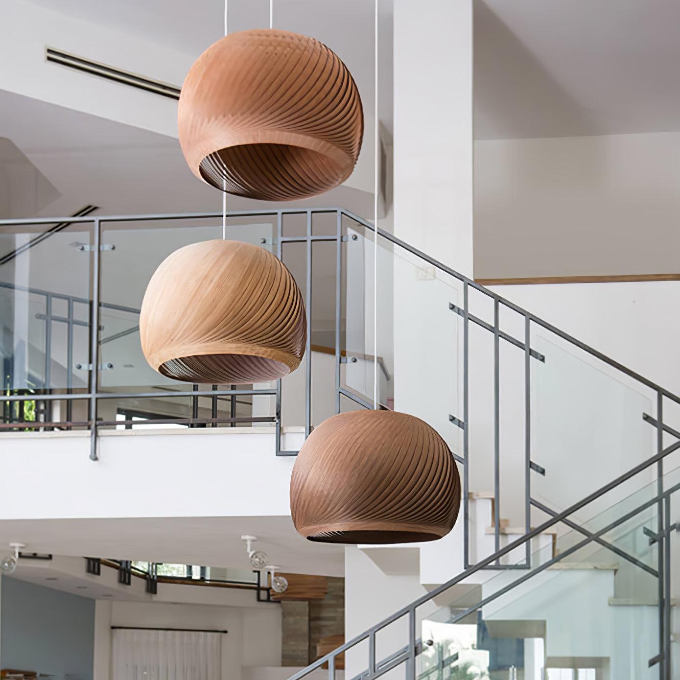 Aurora Whorl Wooden Pendant Light - Handcrafted Natural Wood Ceiling Lamp for Living Room, Bedroom, Dining Room & Kitchen Decor