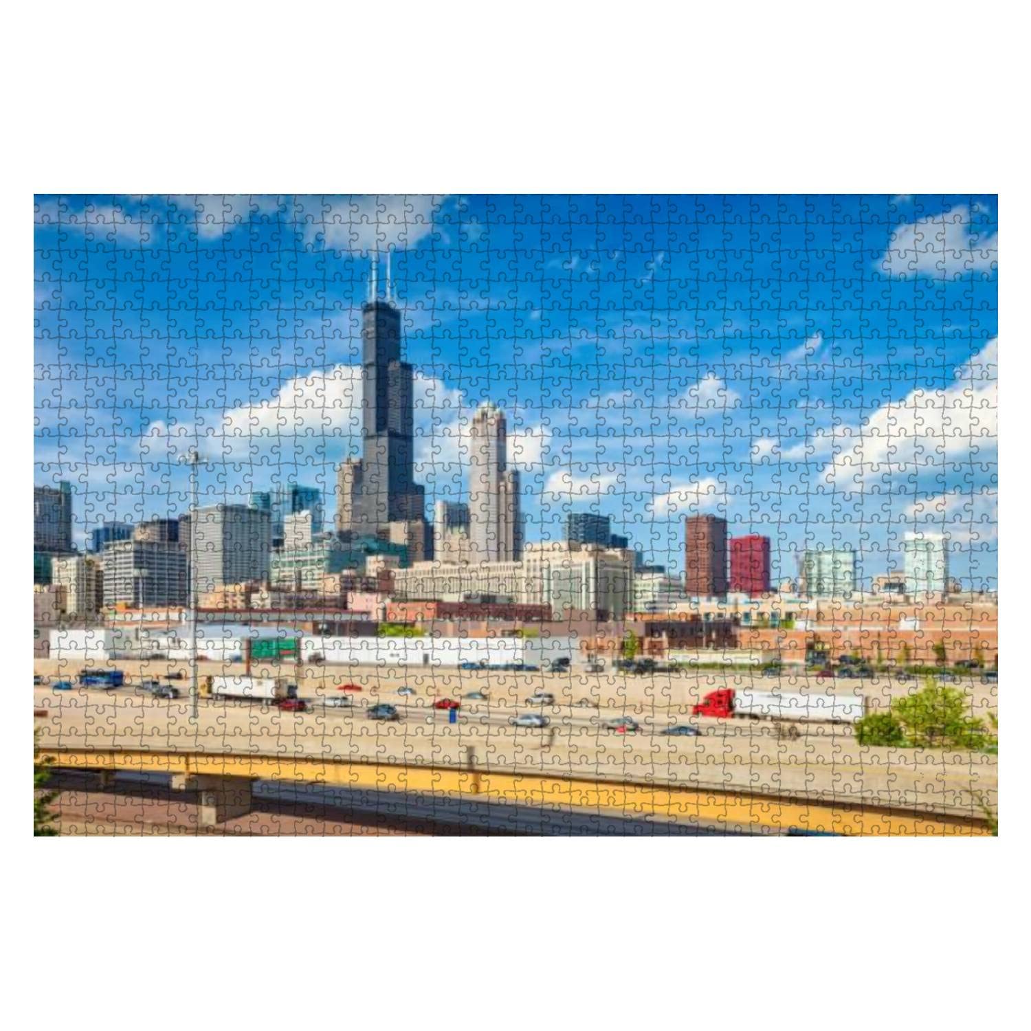 1000-Piece Wooden Jigsaw Puzzle - Chicago Skyline & Interstate 90 Cityscape | Educational Toy for Adults & Kids | Stress Relief Game | Perfect for Family Game Night & Home Decor