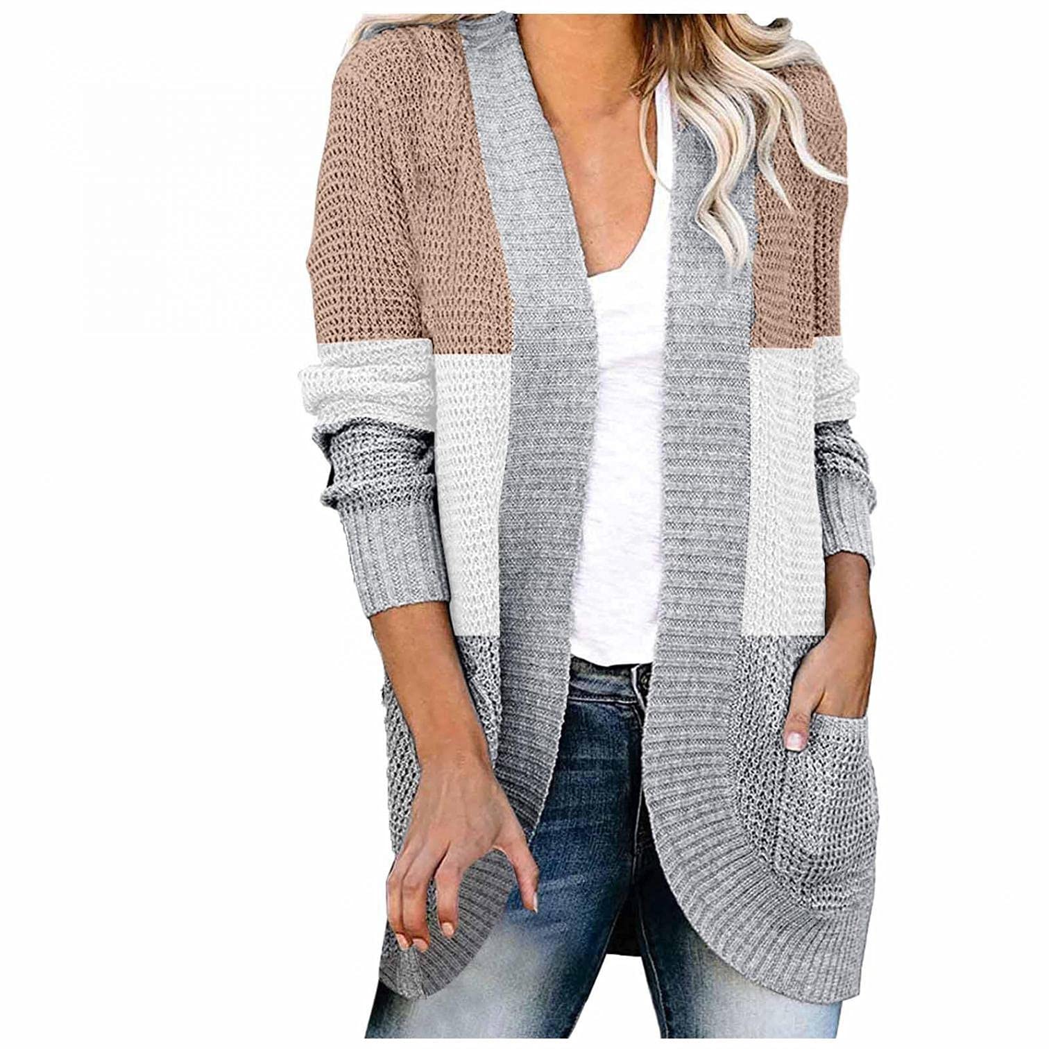 Eduavar Women's Long Sleeve Soft Waffle Chunky Knit Open Front Cardigan Sweater - Cozy Winter Outerwear for Casual Wear, Office & Lounge