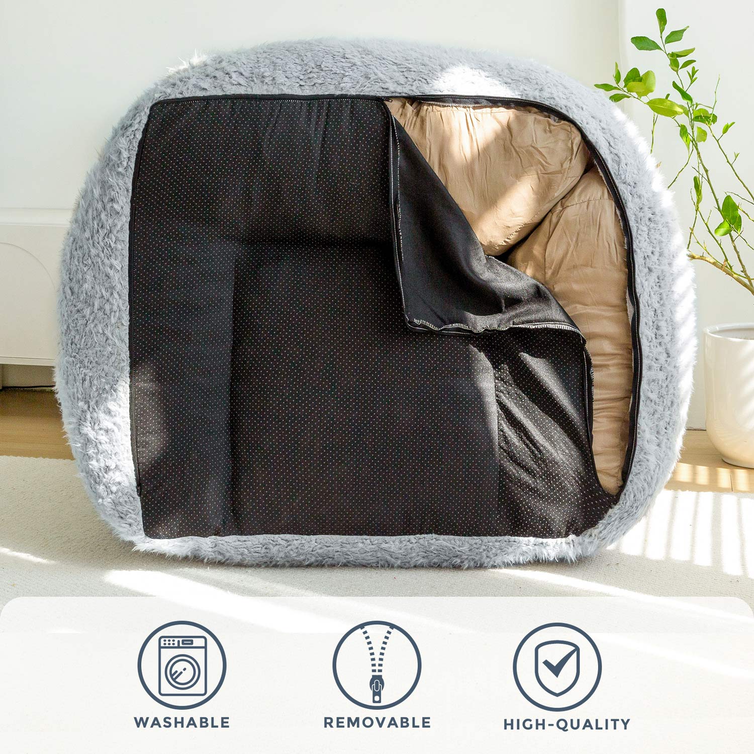 MAXYOYO Fluffy Comfy Large Bean Bag Chair with Pillow - Oversized Lounger for Reading, Gaming & Relaxation in Dusty Blue - Perfect for Bedrooms, Dorms & Game Rooms