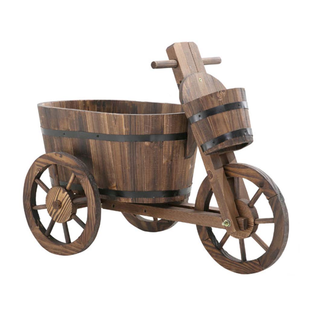Carbonized Anti-Corrosion Wooden Floating Plant Basket - 3-Wheel & 4-Wheel Outdoor Flower Pot Stand for Garden, Patio & Landscape Decoration | Rustic Flower Box, Trough & Display Rack