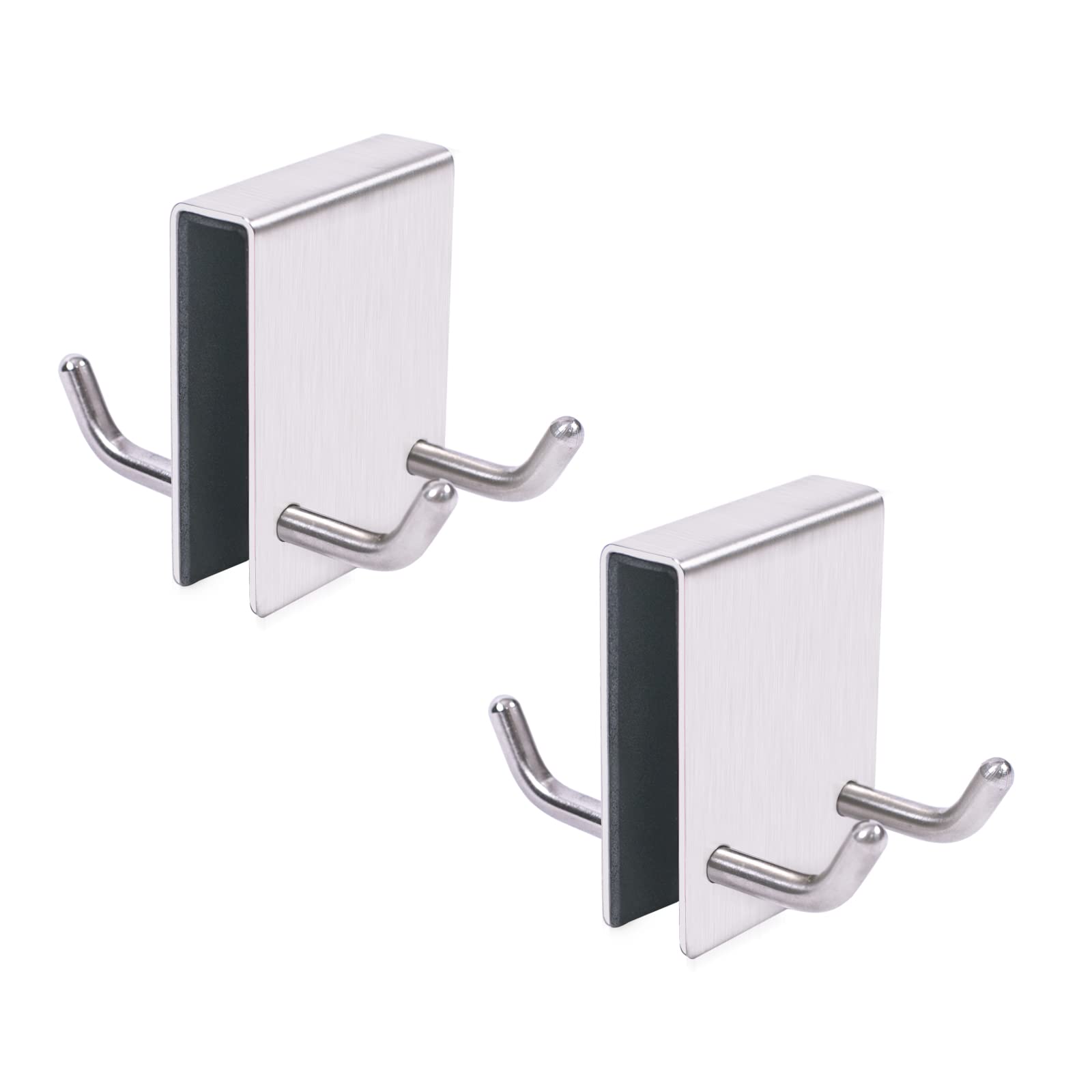 Brushed Nickel Shower Door Towel Hooks - 2 Pack (Silver) - Heavy Duty Bathroom Hangers for Frameless Glass (0.32-0.39in) - Perfect for Hanging Razor, Squeegee, Loofah & Robe - Ideal for Spa, Gym & Home Bathroom Organization