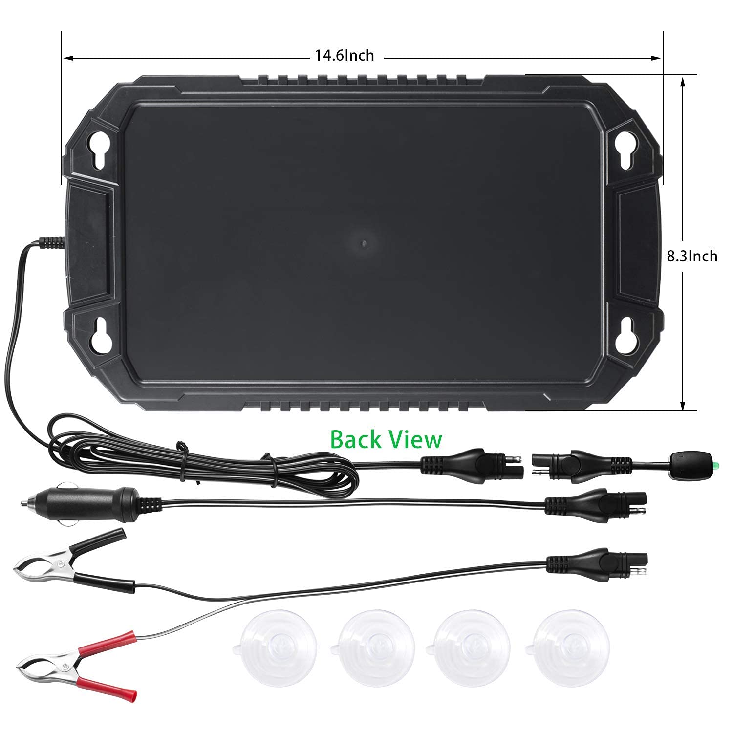 Sunway 12V 8W Solar Car Battery Trickle Charger & Maintainer - Waterproof Portable Solar Panel Power Kit for Automotive, RV, Boat, Motorcycle, Trailer, Tractor - Ideal for Outdoor, Camping & Emergency Power Backup