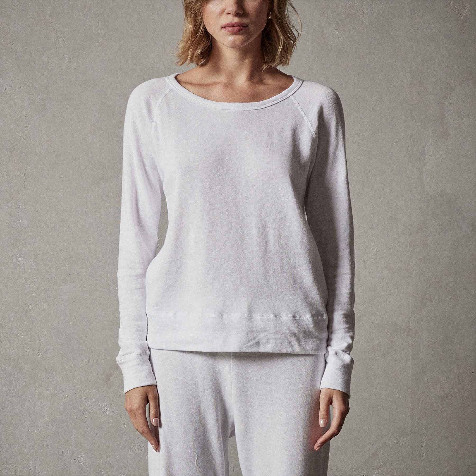 Vintage French Terry Sweatshirt for Women - Soft Cotton Blend Pullover Sweater, White - Perfect for Casual Outfits, Loungewear & Fall Layering