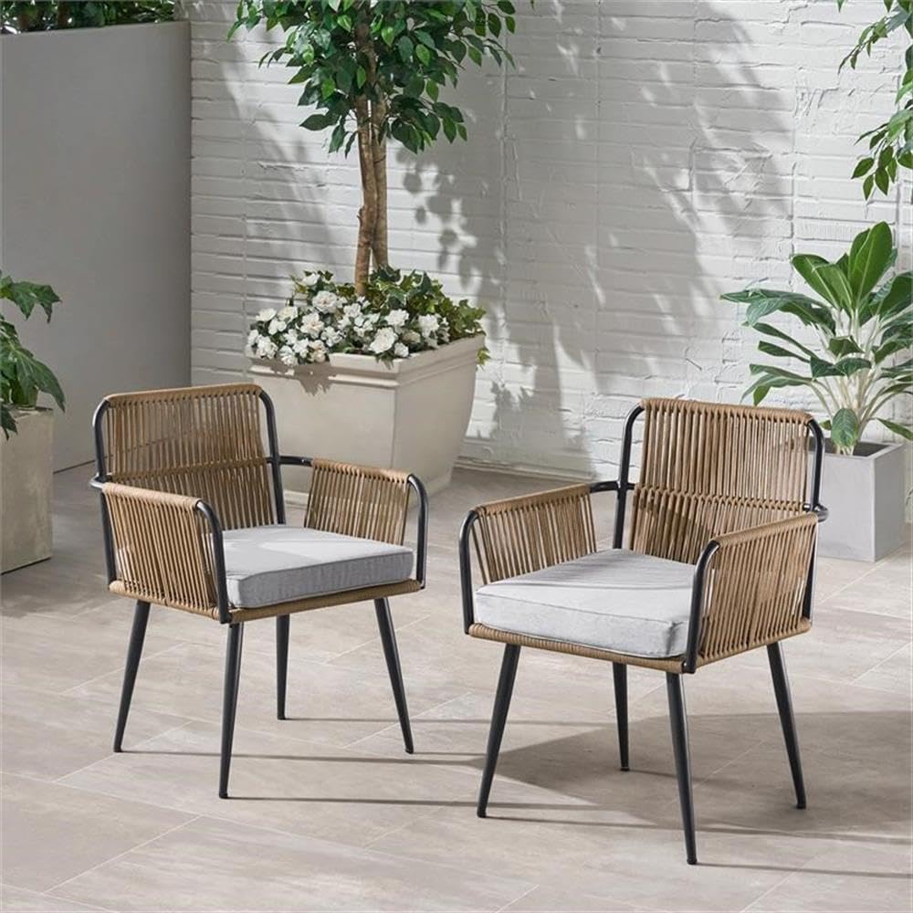 Alburgh All-Weather Outdoor Rope Armchairs with Light Gray Cushion - Modern Patio Furniture Set of 2 - Weatherproof & Durable for Indoor/Outdoor Use - Perfect for Backyard, Deck, Garden & Poolside Relaxation