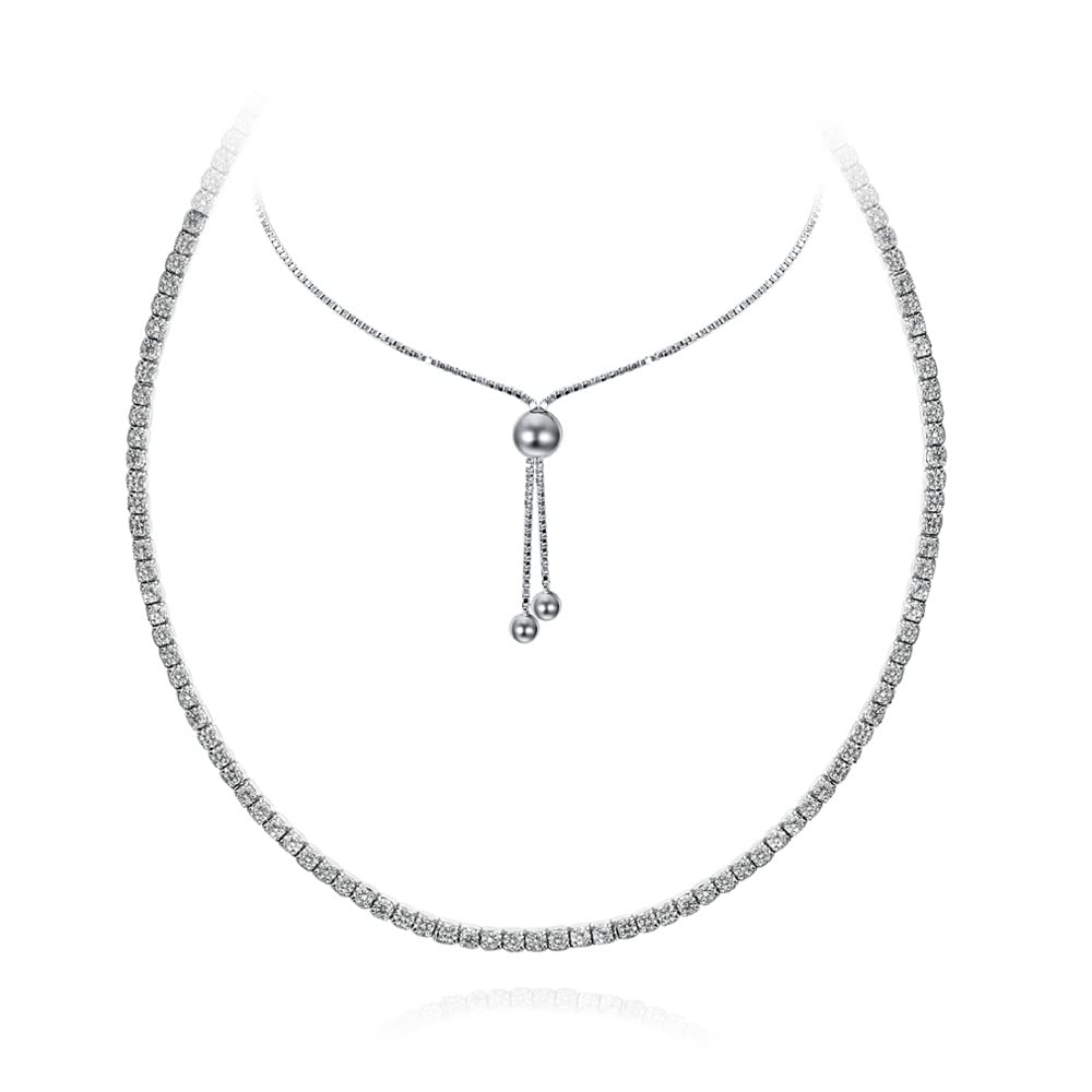 925 Sterling Silver Simulated Diamond Long Necklace for Women - Elegant Adjustable 26