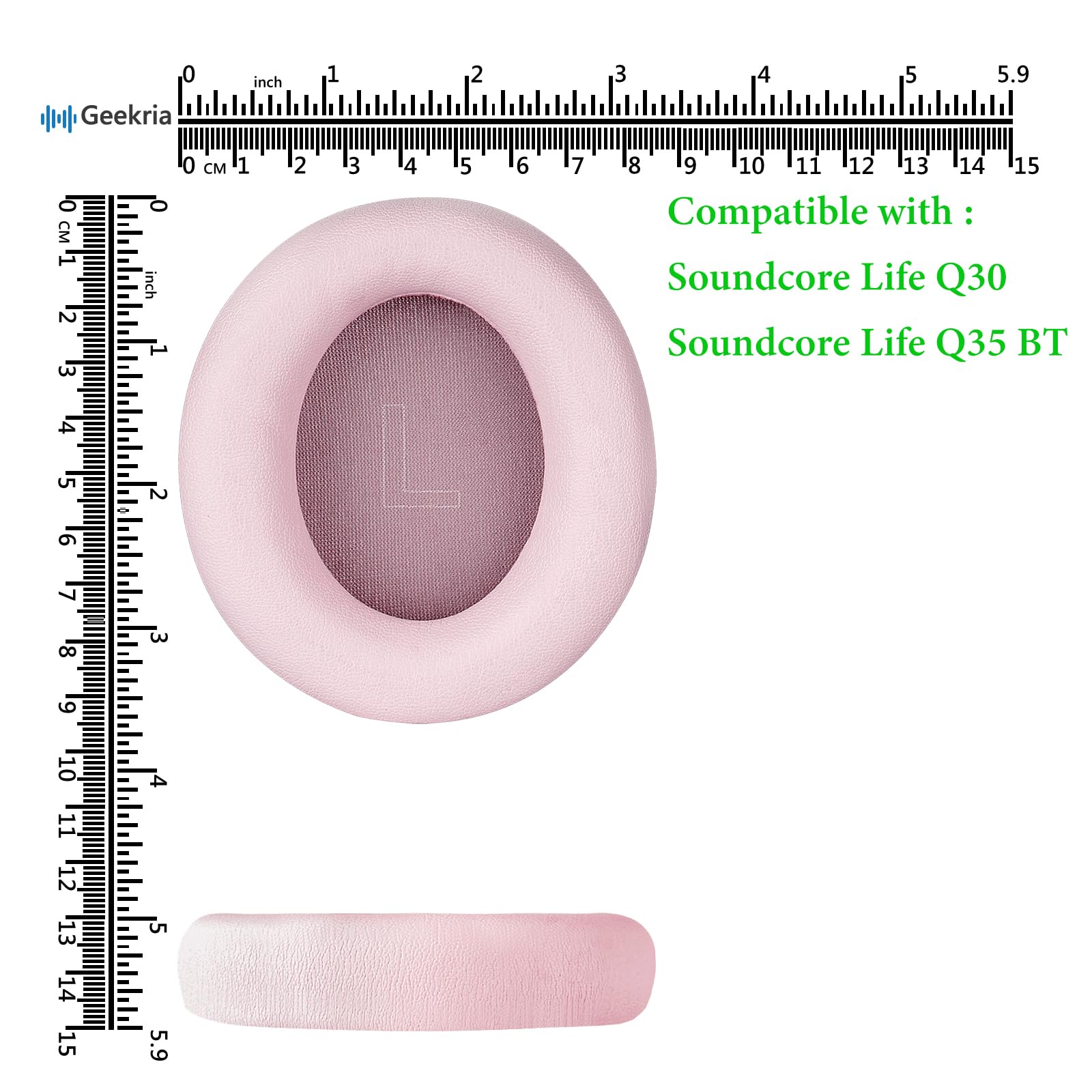 Geekria NOVA Replacement Ear Pads for Anker Soundcore Life Q30/Q35 Headphones - Soft Pink Memory Foam Ear Cushions, Earpads & Ear Cups Cover - Perfect for Gaming, Music & Office Use