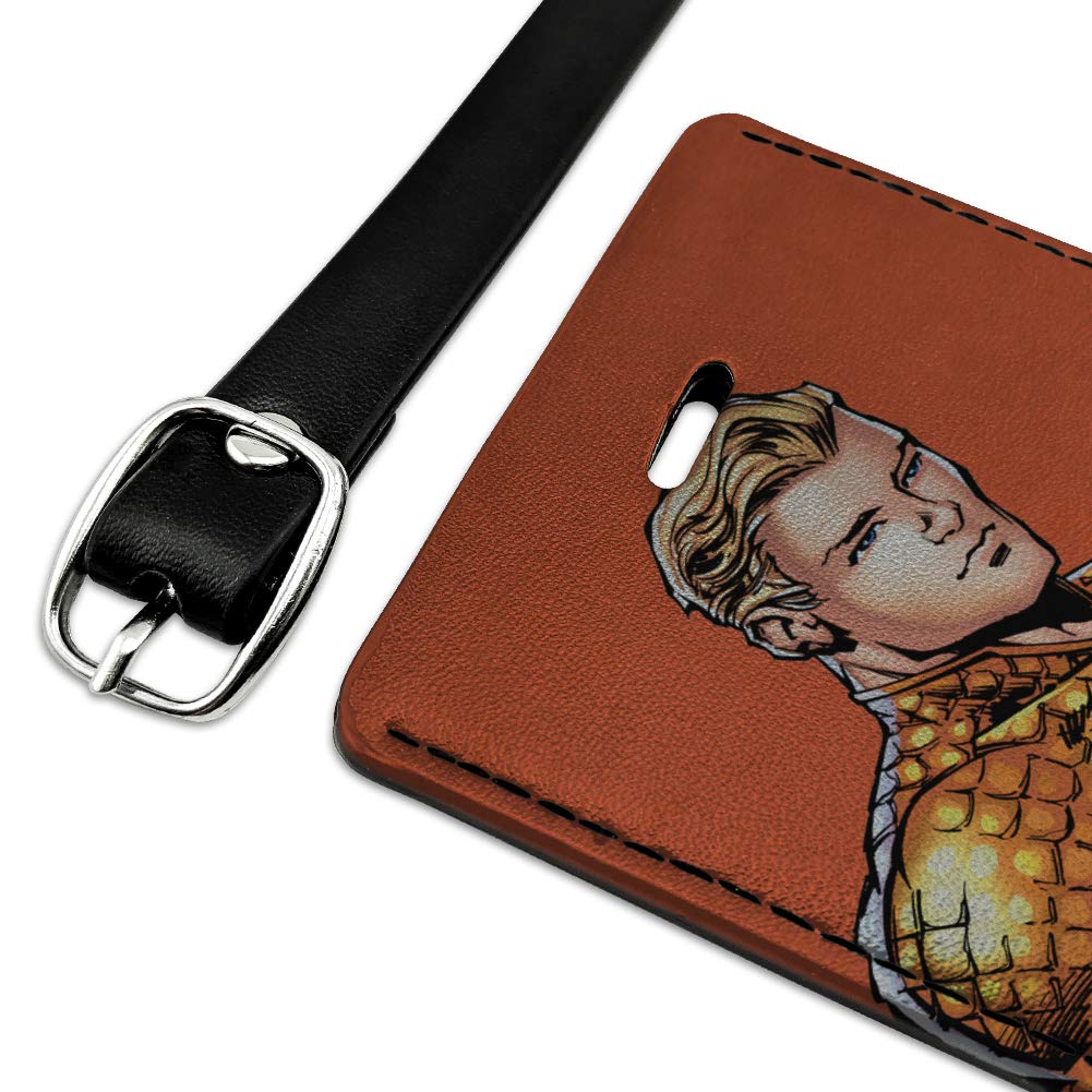 Aquaman Character Rectangle Leather Luggage Tag - Durable Suitcase ID Tag for Travel Bags, Carry-On & Backpacks - Perfect for Vacation, Business Trips & Cruise Adventures