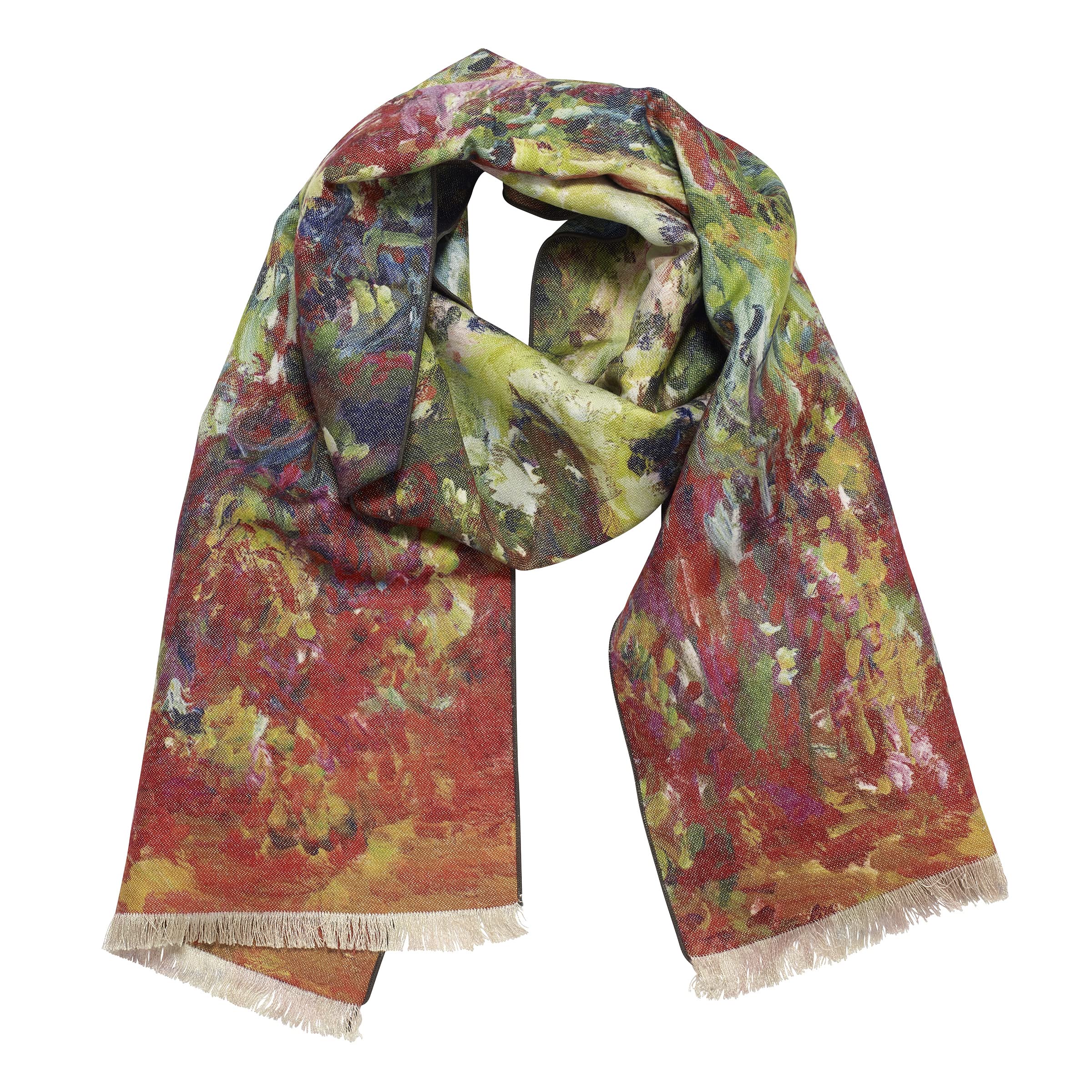 Monet's House from Rose Garden Viscose Poly Scarf - Floral Printed Fashion Scarf for Women, Lightweight & Soft - Perfect for Office, Travel and Special Occasions
