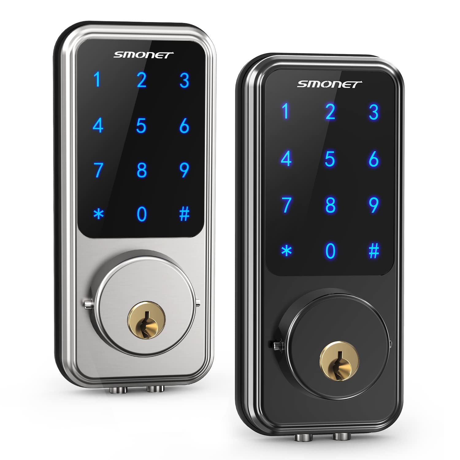 SMONET Smart Door Lock with Keypad - Keyless Entry, Fingerprint & PIN Code Access, Black & Silver - Secure Your Home, Office & Vacation Rental