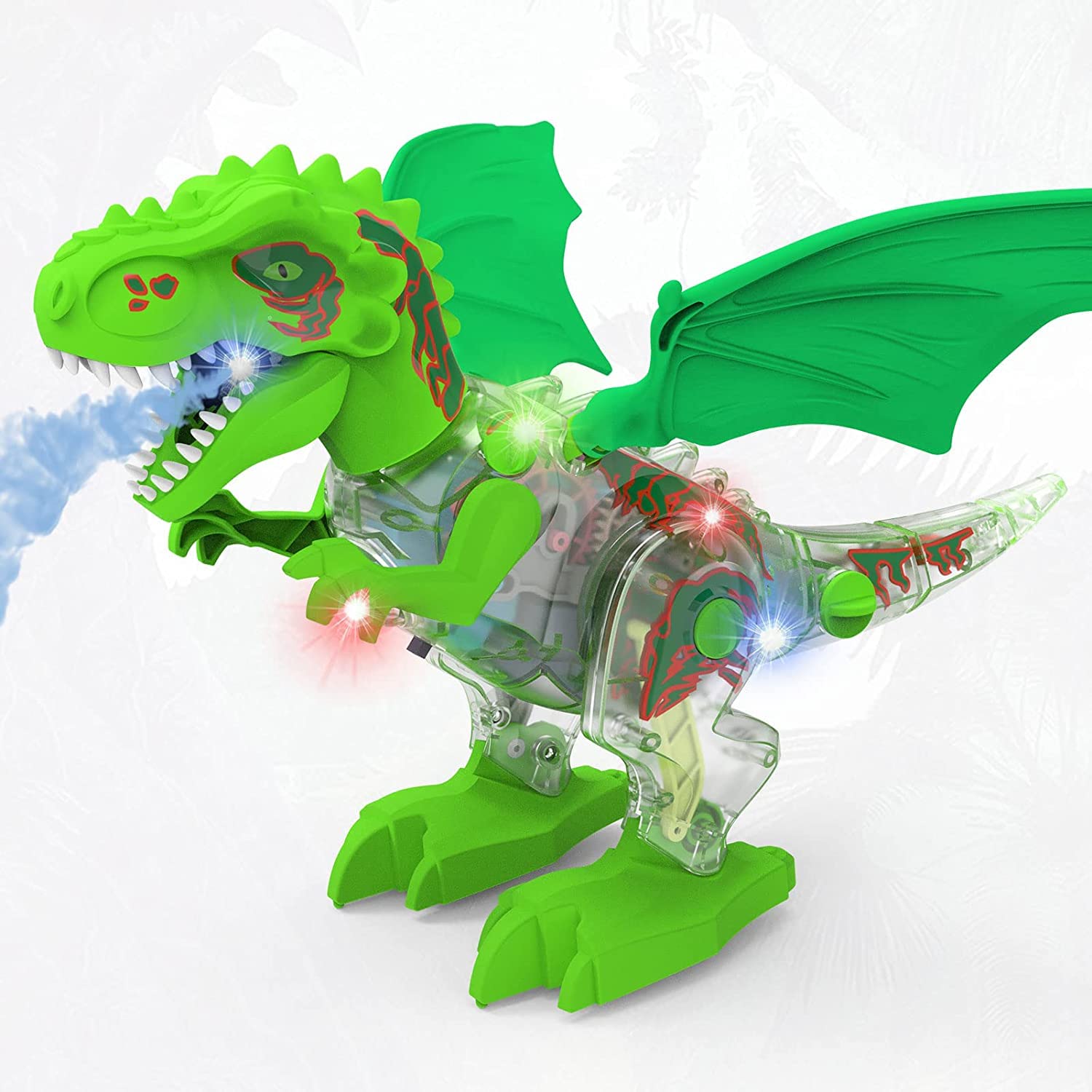 Electronic Walking Dinosaur Toy for Kids - STEM Building Kit with Spray & LED Lights, Transparent Mechanical T-Rex Take Apart Toy for Boys & Girls | Educational Brain Game for Birthday Gifts & Classroom Activities