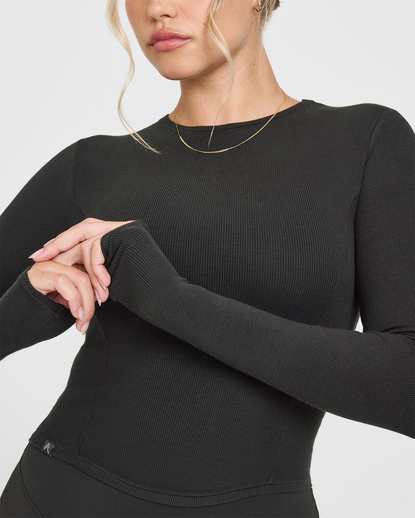 Mellow™ Rib Mid Long Sleeve Top for Women - Soft Black Stretch Knit Shirt | Perfect for Casual Wear, Layering & Office Outfits
