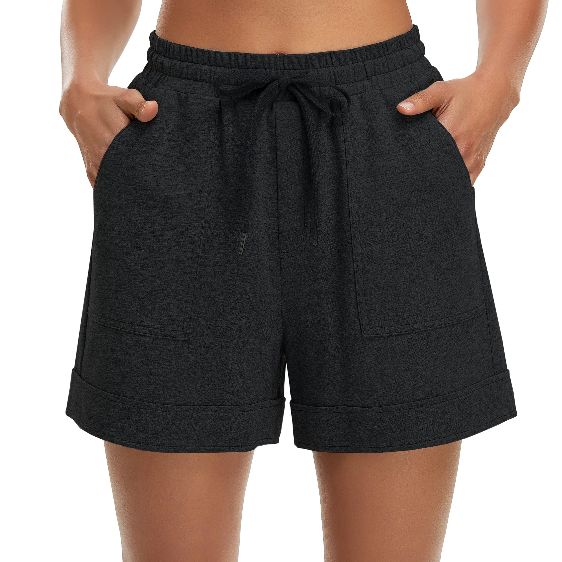 Women's Summer Cotton Comfortable Lounge Drawstring Athletic Sports Jogger Running Workout Shorts with Pockets - Perfect for Yoga, Gym, Travel & Casual Wear