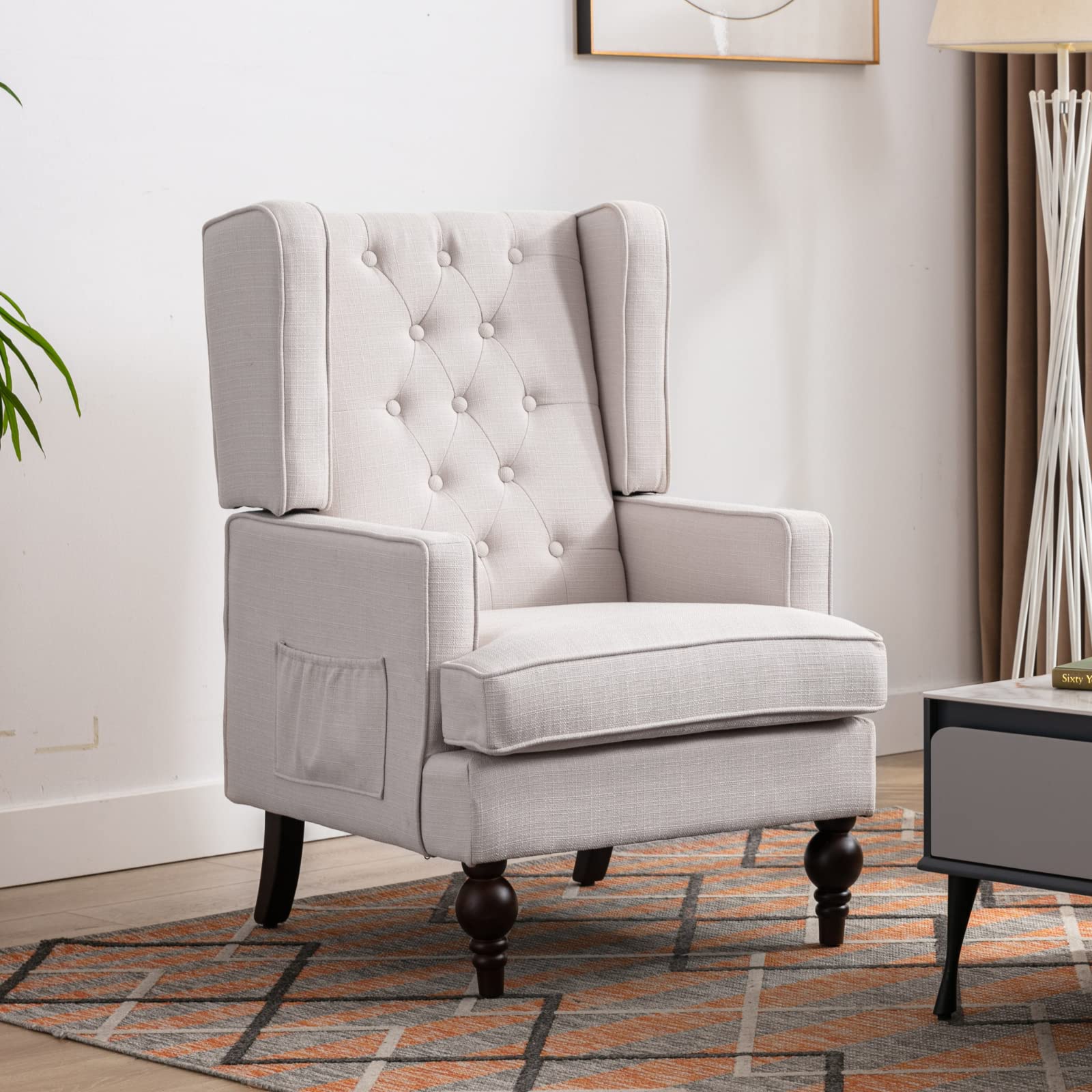 HEAH-YO Modern Accent Chair - Upholstered Linen Fabric Living Room Chair with Removable Cushion & Solid Wood Legs - Comfortable Reading Chair for Living Room, Bedroom & Lounge - Perfect for Relaxing, Reading & Home Decor - Beige (Set of 1)