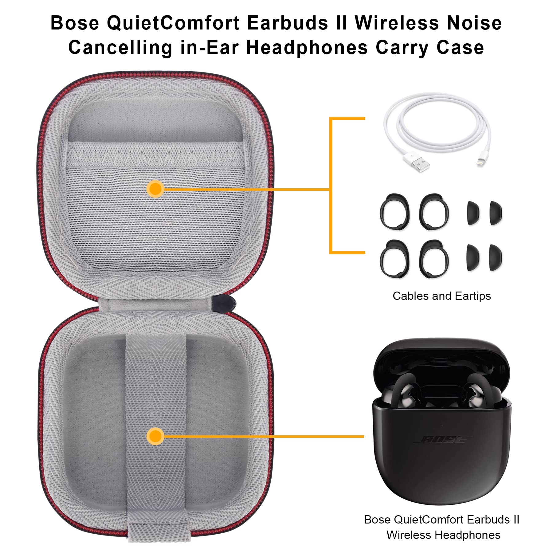 Elonbo Protective Carrying Case for Bose QuietComfort Ultra Earbuds & QC Earbuds II - Wireless Noise Cancelling Headphone Cover (Black) - Travel Storage, Gym Accessory & Daily Organizer