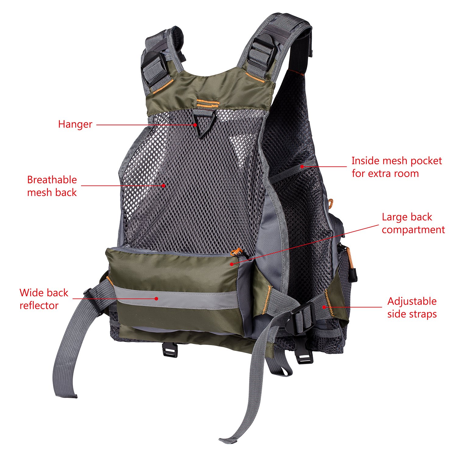 BASSDASH Adjustable Fishing Vest for Men & Women - Lightweight & Breathable for Fly Fishing, Bass Fishing & Outdoor Activities - Perfect for Hiking, Camping & Water Sports