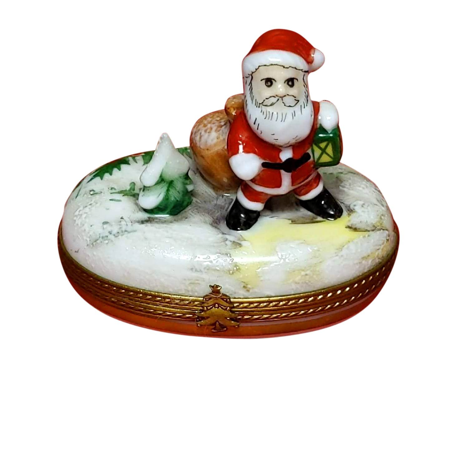 Santa by Tree Limoges Porcelain Jewelry Box - Hand-Painted Christmas Gift for Collectors & Home Decor