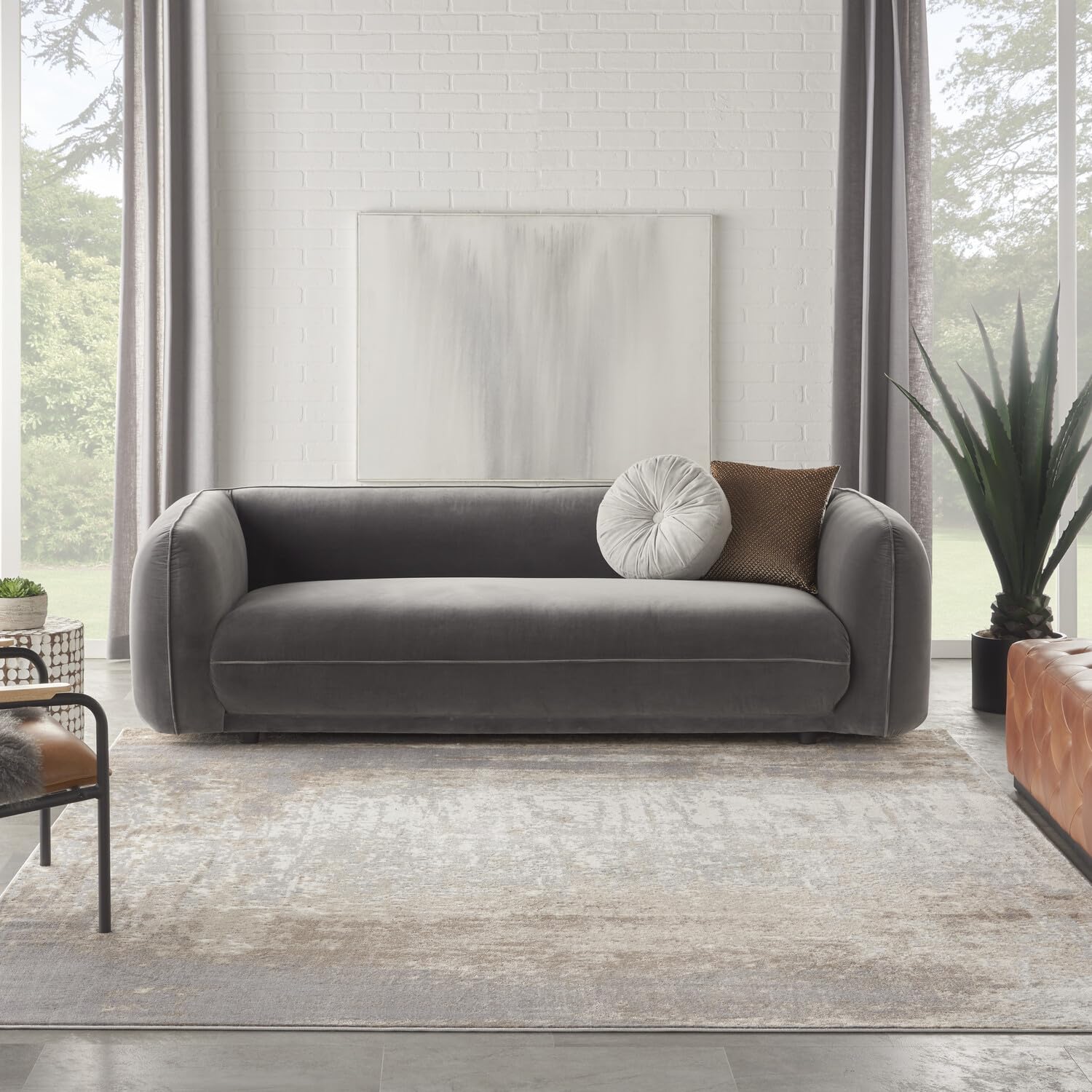 Nourison Elation Abstract Grey Ivory 9' x 12' Area Rug - Easy to Clean, Non-Shedding, Stain Resistant - Perfect for Bedroom, Living Room, Dining Room & Kitchen Decor (9x12)