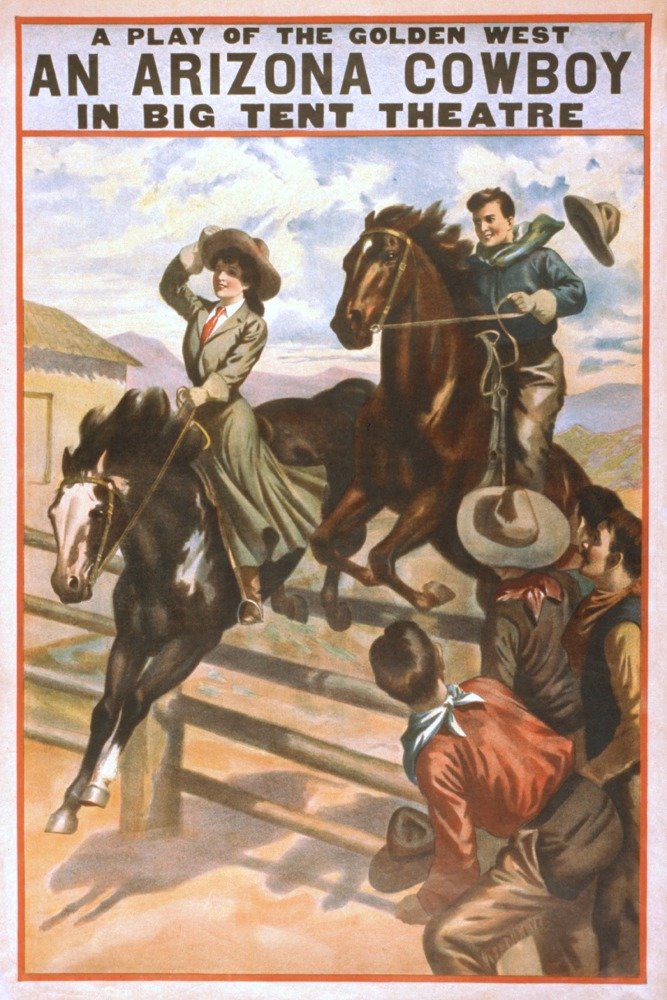 Arizona Cowboy in Big Tent Theatre Vintage Poster - 12x18 Inch Western Wall Art Decor for Living Room, Bedroom, or Office