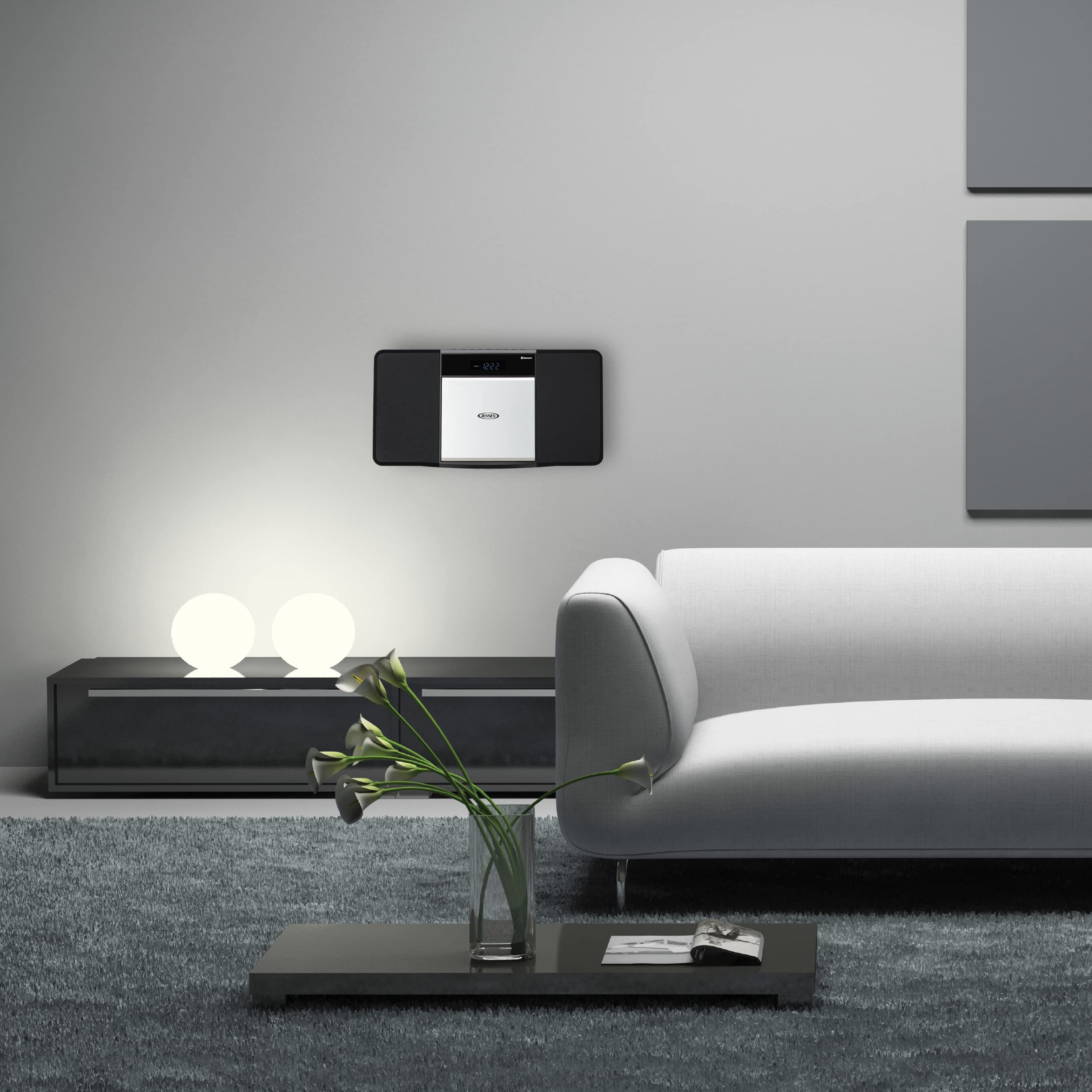 Jensen JBS-300 Modern Bluetooth Stereo Music System with CD/MP3/WMA Player, Wireless Streaming & USB Port | Digital AM/FM Stereo with Remote | Perfect for Home, Office & Party Entertainment