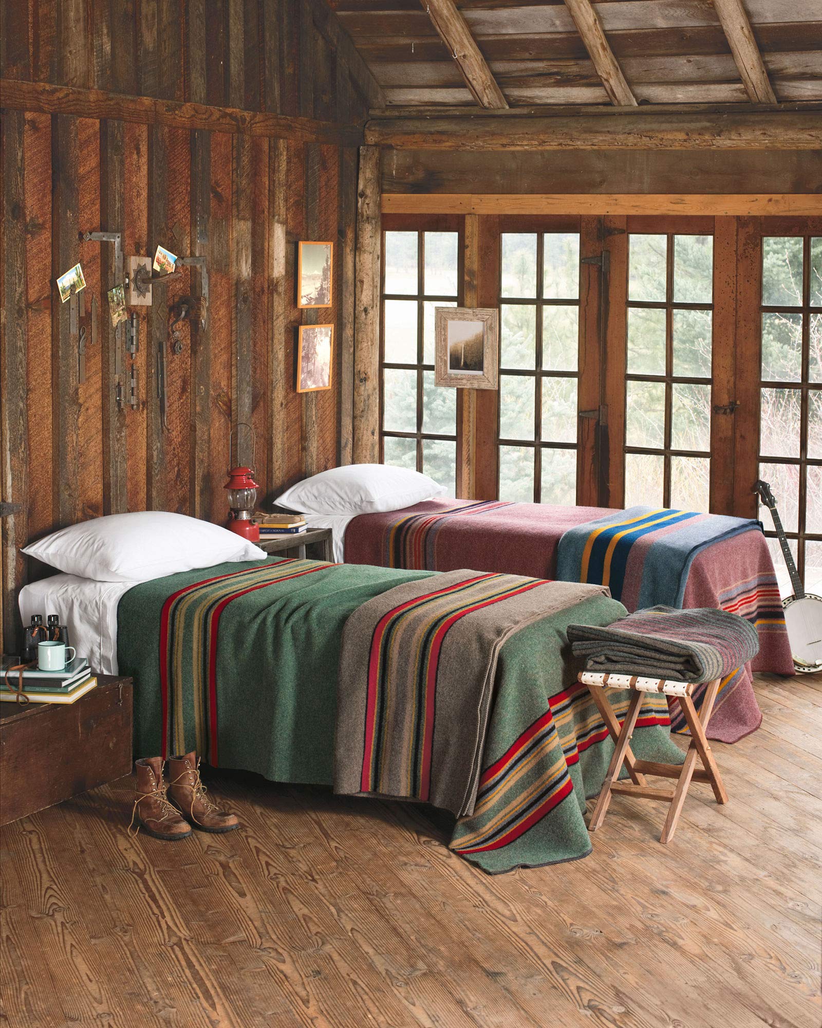 PENDLETON Queen Size Green Heather Camp Blanket - Warm & Durable Outdoor Camping Blanket for Picnics, Hiking & Cozy Home Use