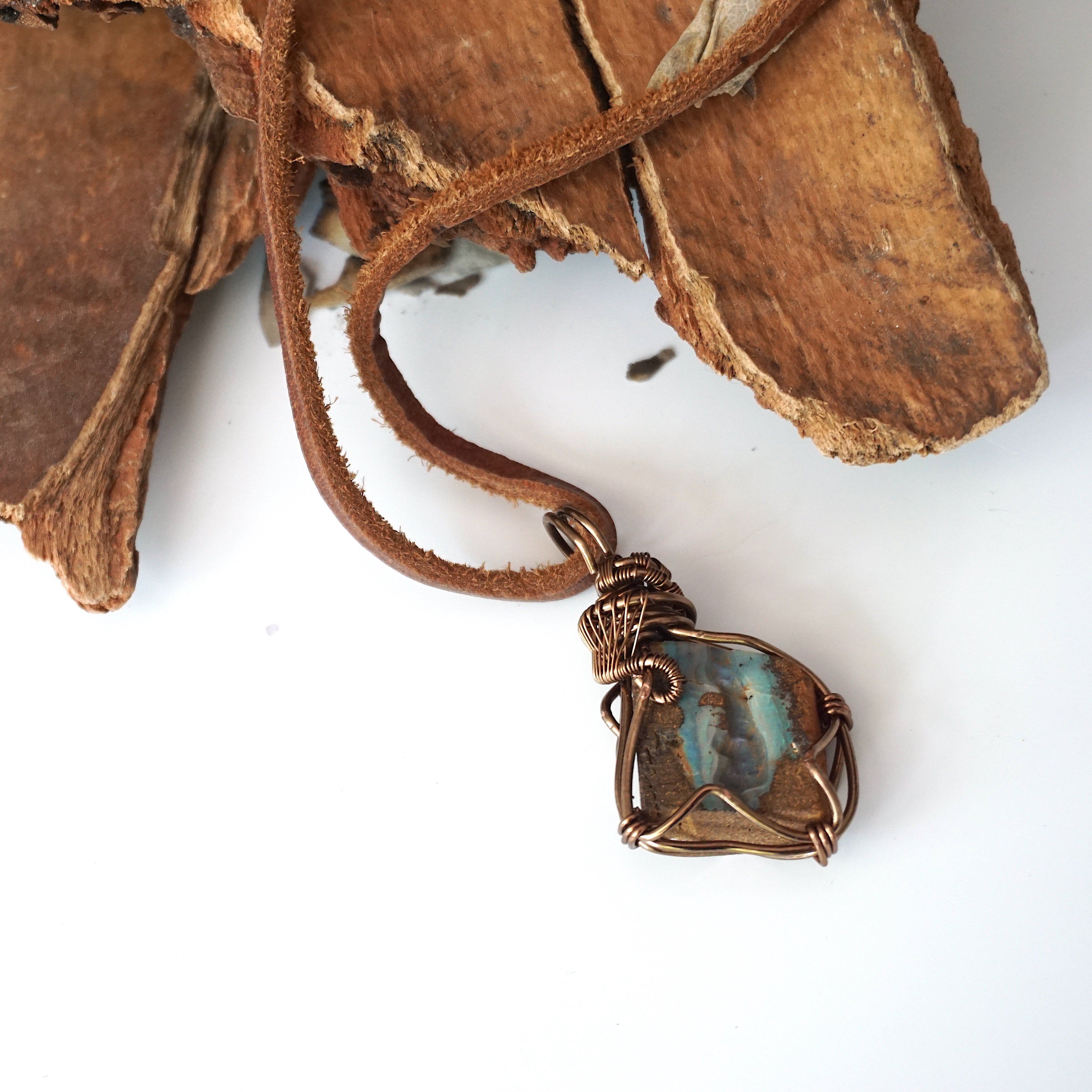 Blue Boulder Opal Pendant Necklace in Antique Brass - Elegant Bohemian Jewelry for Women, Perfect for Weddings, Parties & Everyday Wear