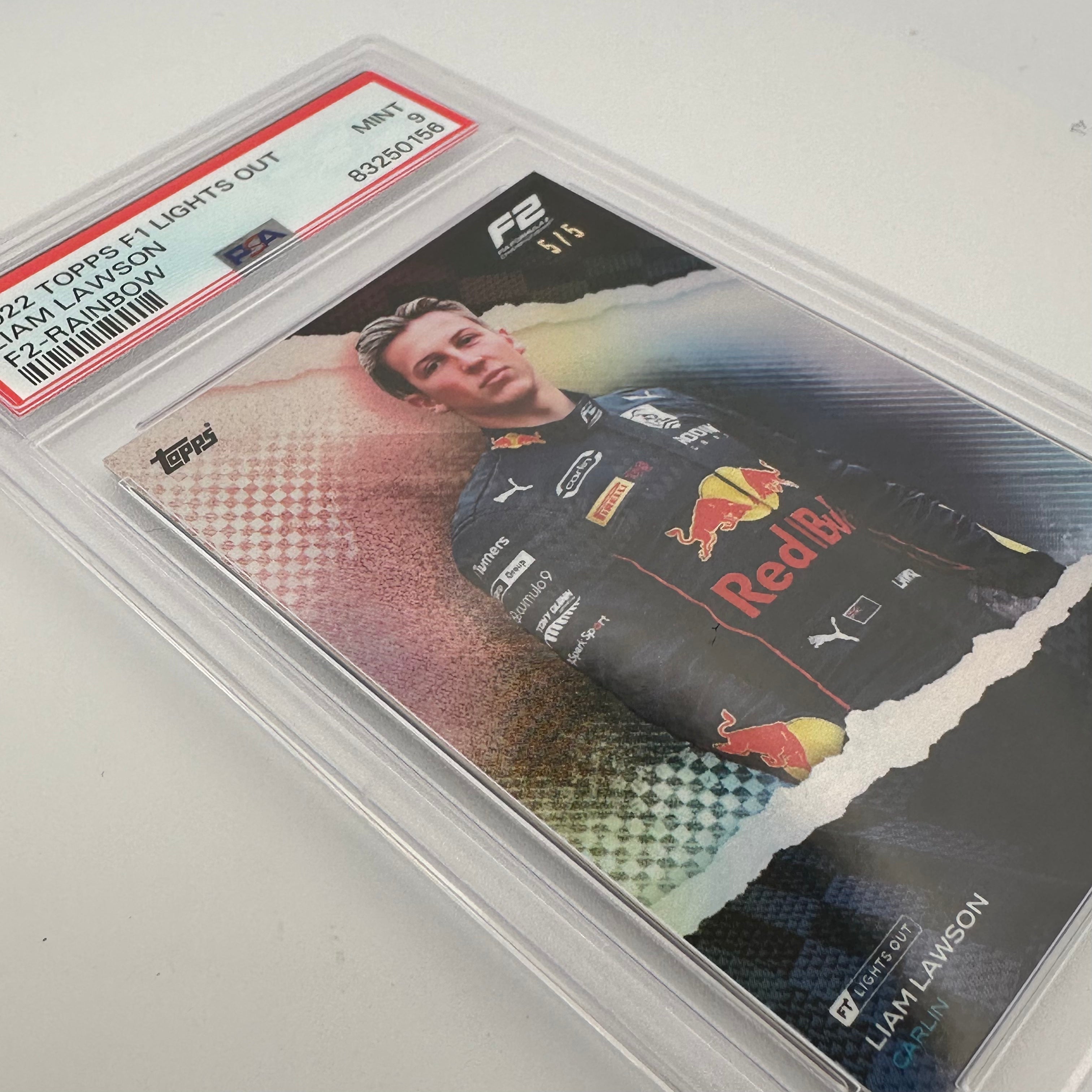 PSA 9 Graded Liam Lawson F2 Rainbow Parallel Card - Rare Collectible for Trading Card Enthusiasts & Sports Memorabilia Display