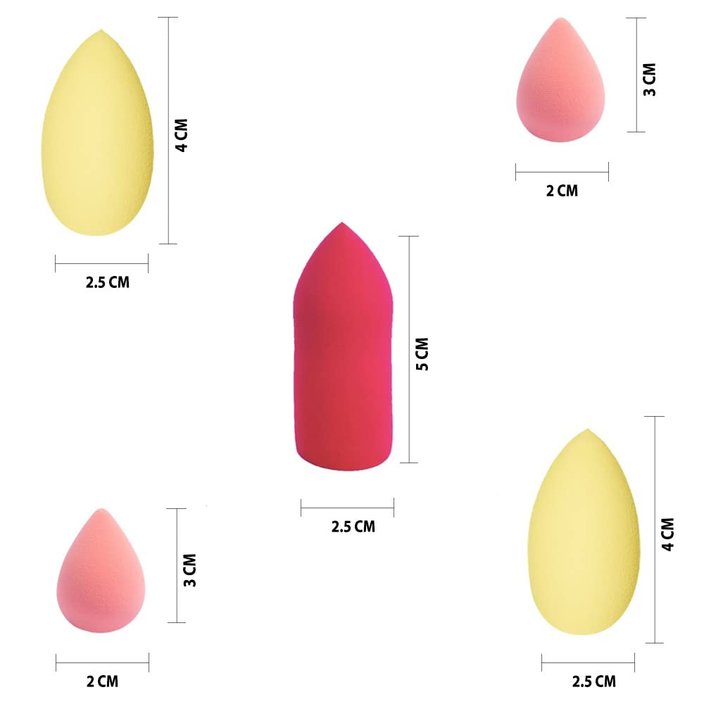 Super Soft Tandem Makeup Beauty Blender Sponge - 5-Pack with Multiple Sizes & Shapes for Liquid, Powder & Cream Foundation - Wet & Dry Use - Perfect for Flawless Blending, Contouring & Airbrush Finish