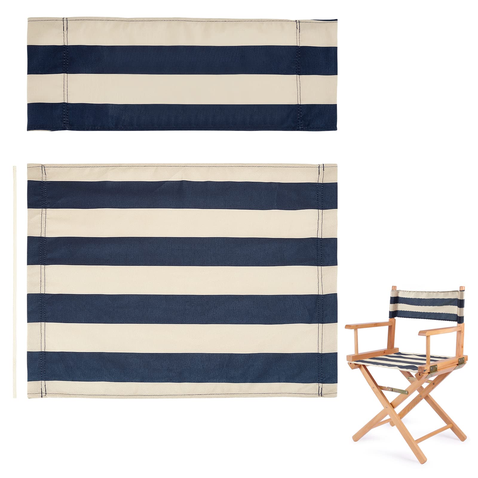 AHANDMAKER 1 Set Striped Canvas Replacement Cover for Directors Chair with Wood Stick - Durable Fabric Chair Cover Kit for Home, Outdoor, Film Set, and Theater Use