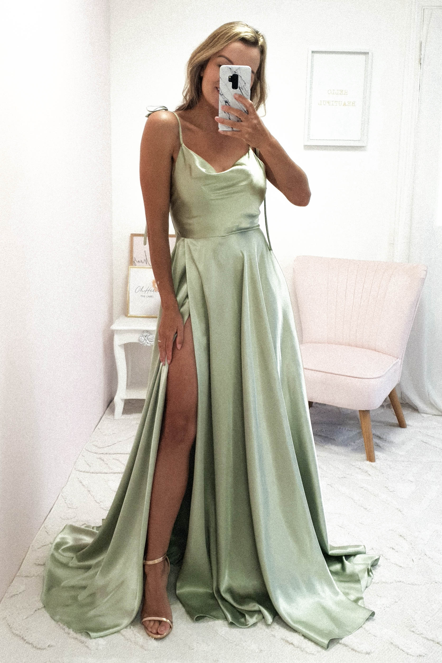 Anna Elegant Cowl Neck Long Sleeve Maxi Dress - Sage Green Formal Evening Gown for Women | Perfect for Weddings, Galas & Holiday Parties