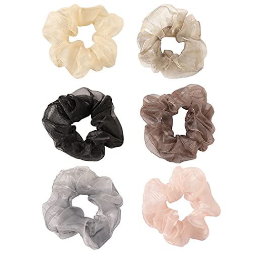 SOWUNO Thick & Thin Decorative Curly Hair Scrunchies - 6PCS Large Elastic Hair Bands for Women, Solid Color Stretchy Bobble Hair Ties for Ponytail, Bun & Braids - Perfect for Work, Gym, Party & Everyday Use