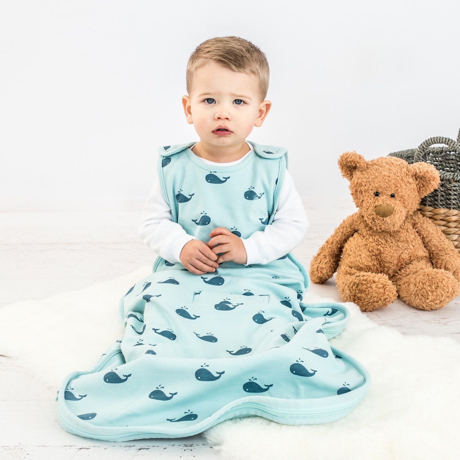 4 Season Baby Sleep Sack - Merino Wool & Organic Cotton for Infants 2 Months to 2 Years | Whale Design | Perfect for Nursery, Daycare & Travel