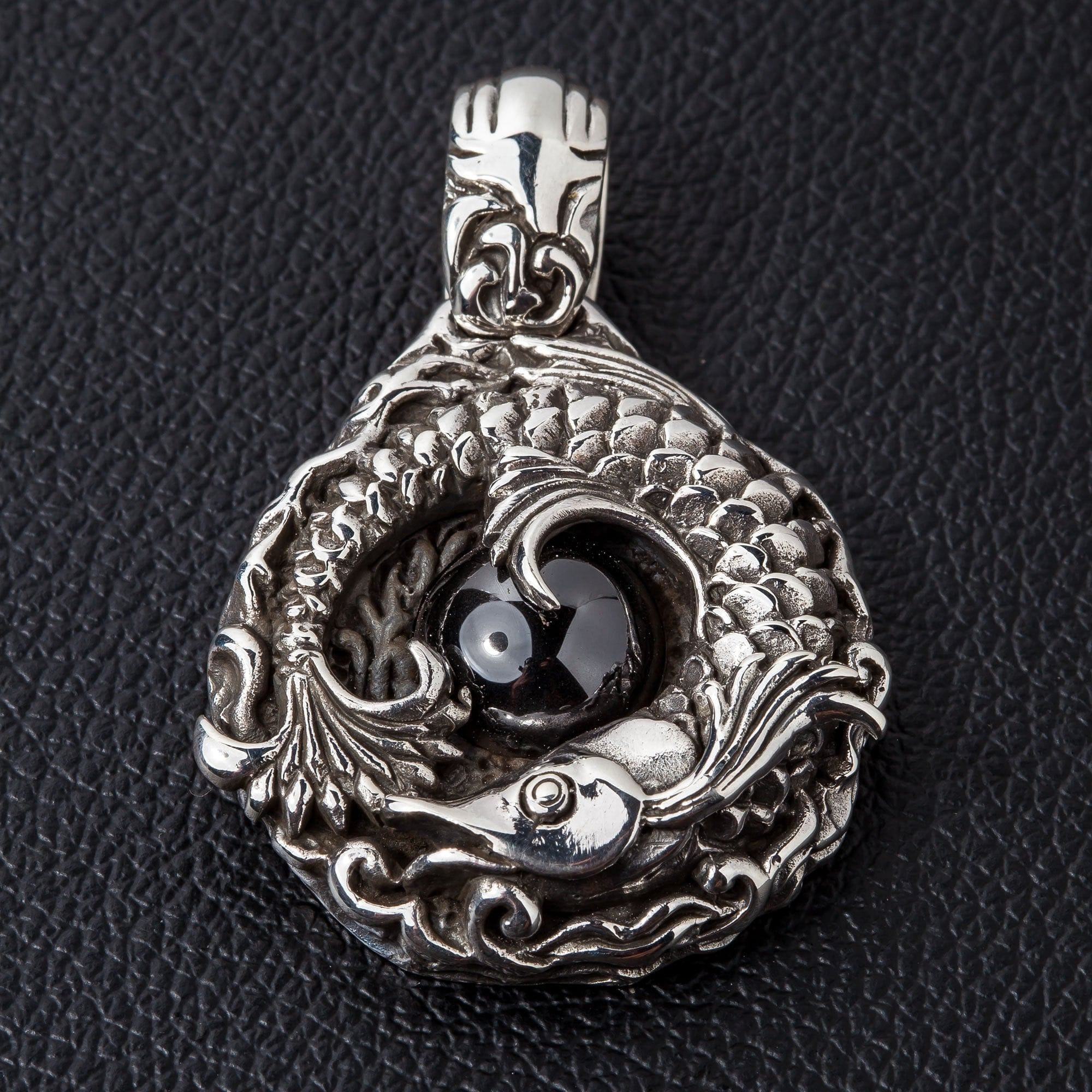 Onyx Japanese Koi Fish Sterling Silver Pendant Necklace - Elegant Handcrafted Jewelry for Women, Perfect Gift for Birthday, Anniversary & Special Occasions