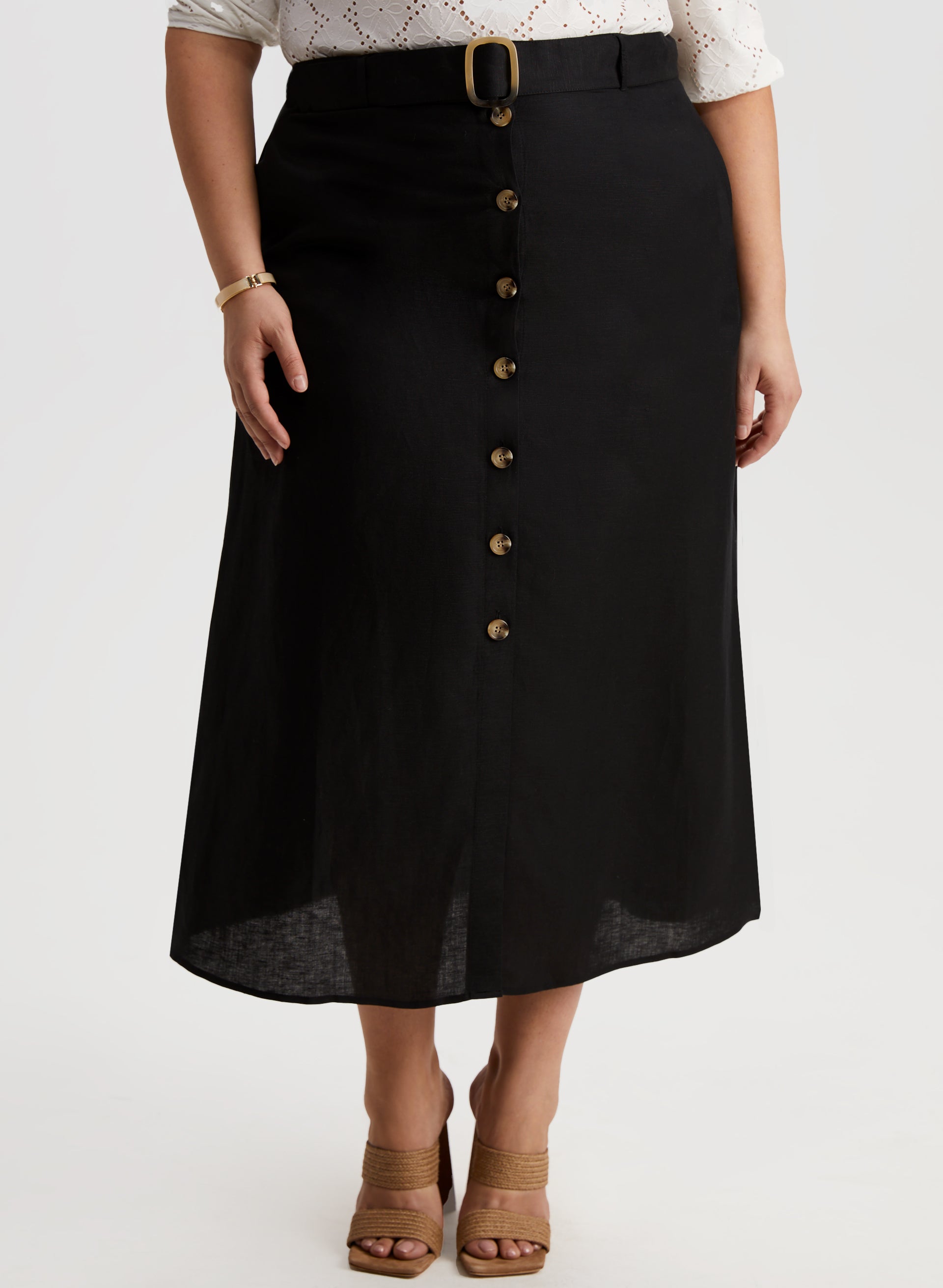 Elegant Button Detail Midi Skirt for Women - Flowy A-Line Skirt with Front Buttons - Perfect for Office, Date Night & Spring Outfits