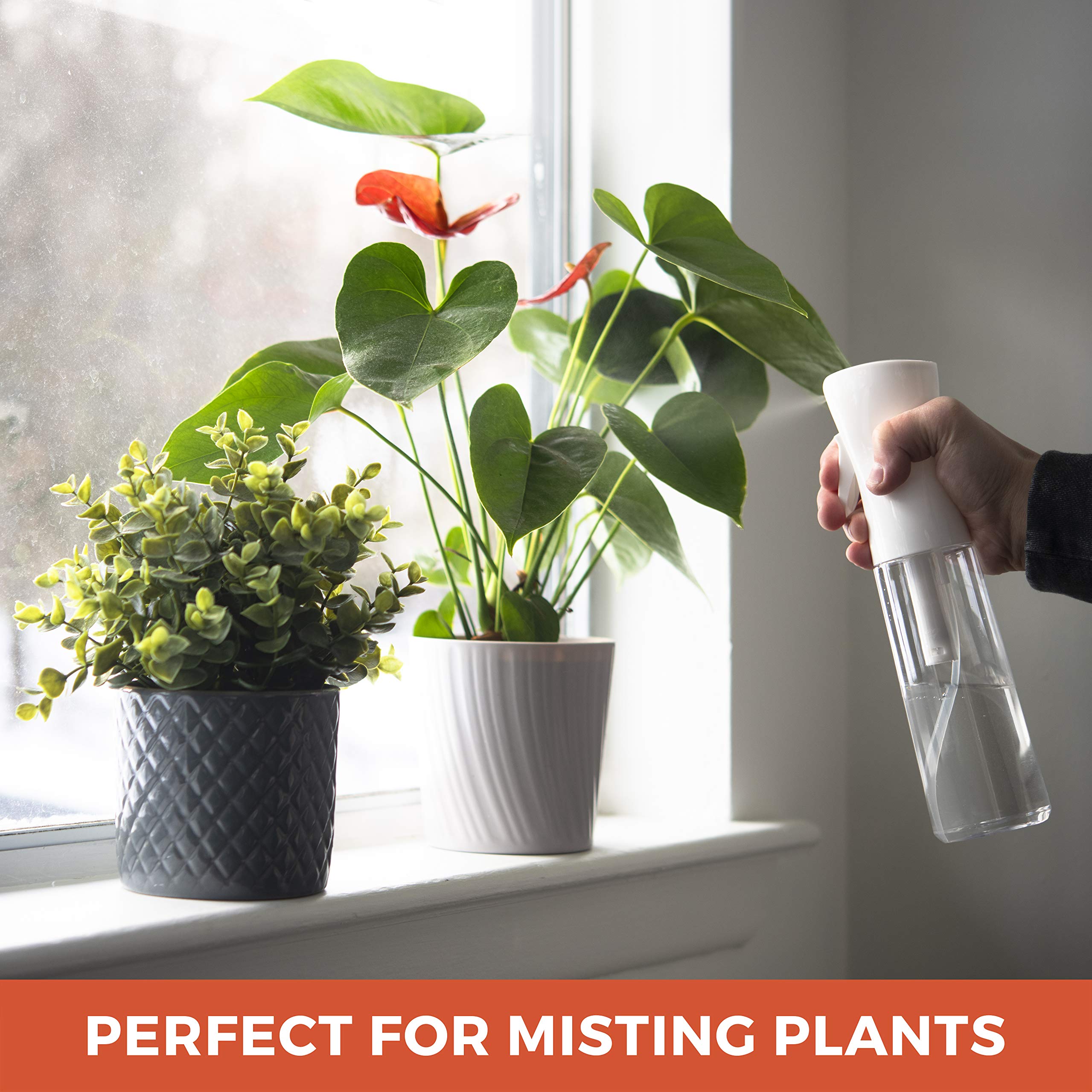 D-DIVINE Ultra Fine Continuous Spray Bottle - Durable Empty Water Mister for Hairstyling, Plants, Cleaning, Cooking & Skin Care - Perfect for Salon, Home, Garden & Travel (White)