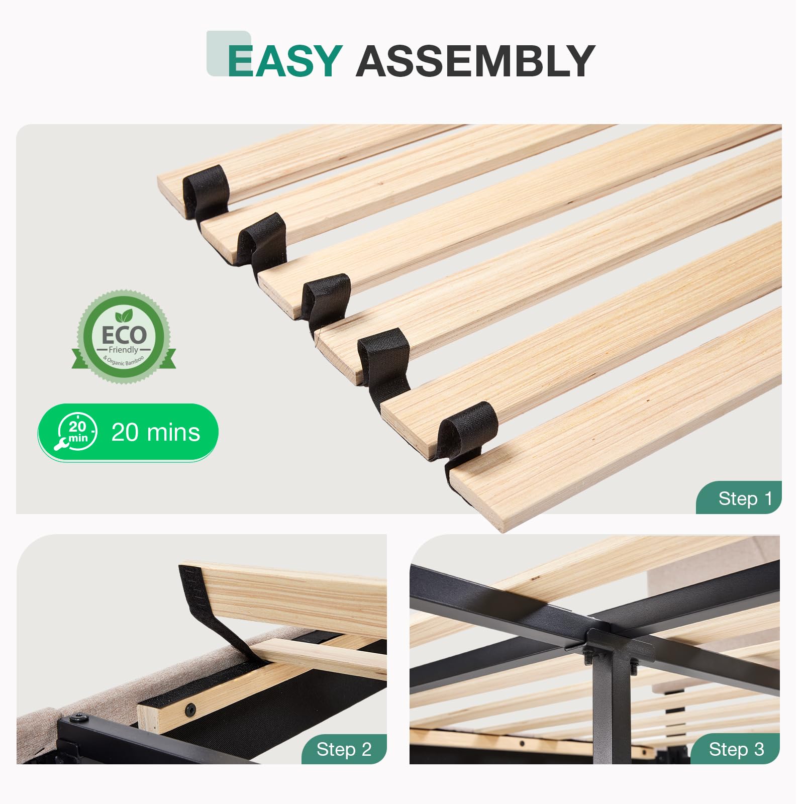 Novilla Queen Size Bed Frame with Upholstered Headboard - Wood Slat Support, No Box Spring Needed, Heavy Duty Metal Feet, Easy Assembly, Beige Fabric - Perfect for Master Bedroom, Guest Room & Apartment