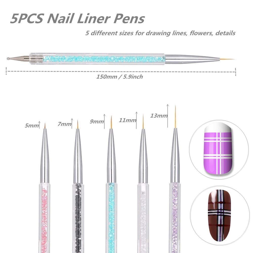 5 Pcs Dual-Ended Nail Art Brushes Set - Professional Liner & Dotting Tools for Nail Design, Perfect for DIY Manicures & Salon Nail Art (Home Use, Salon, Gift)