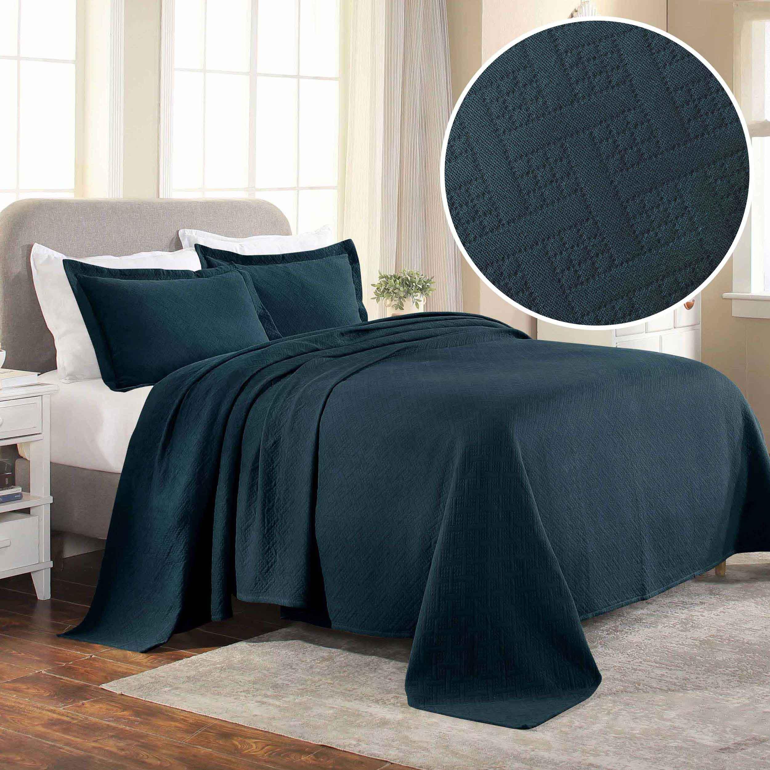 Basket Weave Matelasse Cotton Bedspread Set - Queen Size Luxury Bedding for Master Bedroom & Guest Room Decor