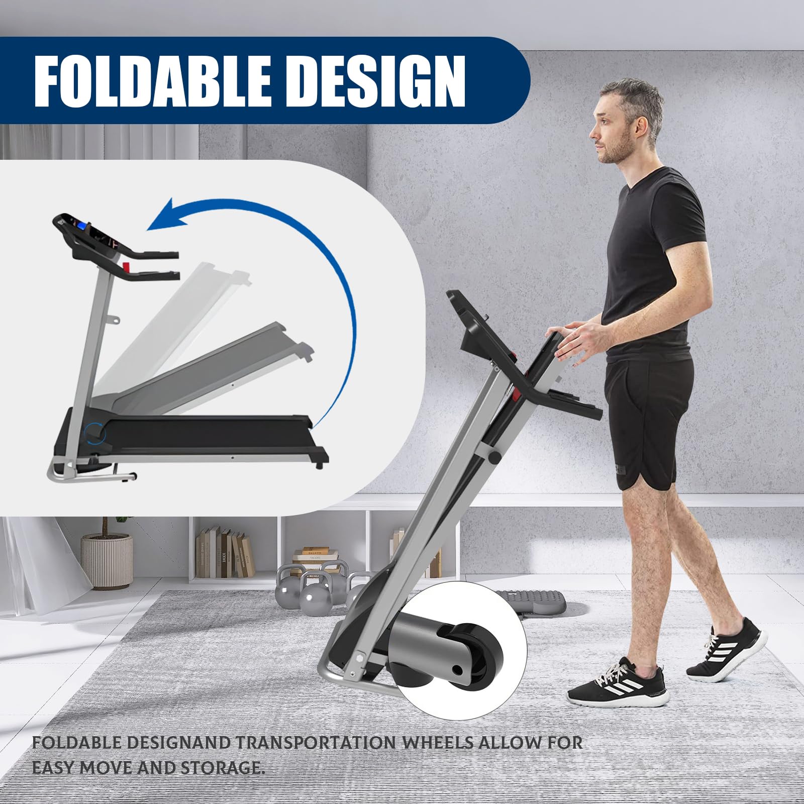 Folding Treadmill for Home & Office Gym - Motorized Running Machine with 12 Preset Programs, Easy Assembly & Cup Holder | Perfect for Small Spaces, Apartment Workouts & Cardio Training
