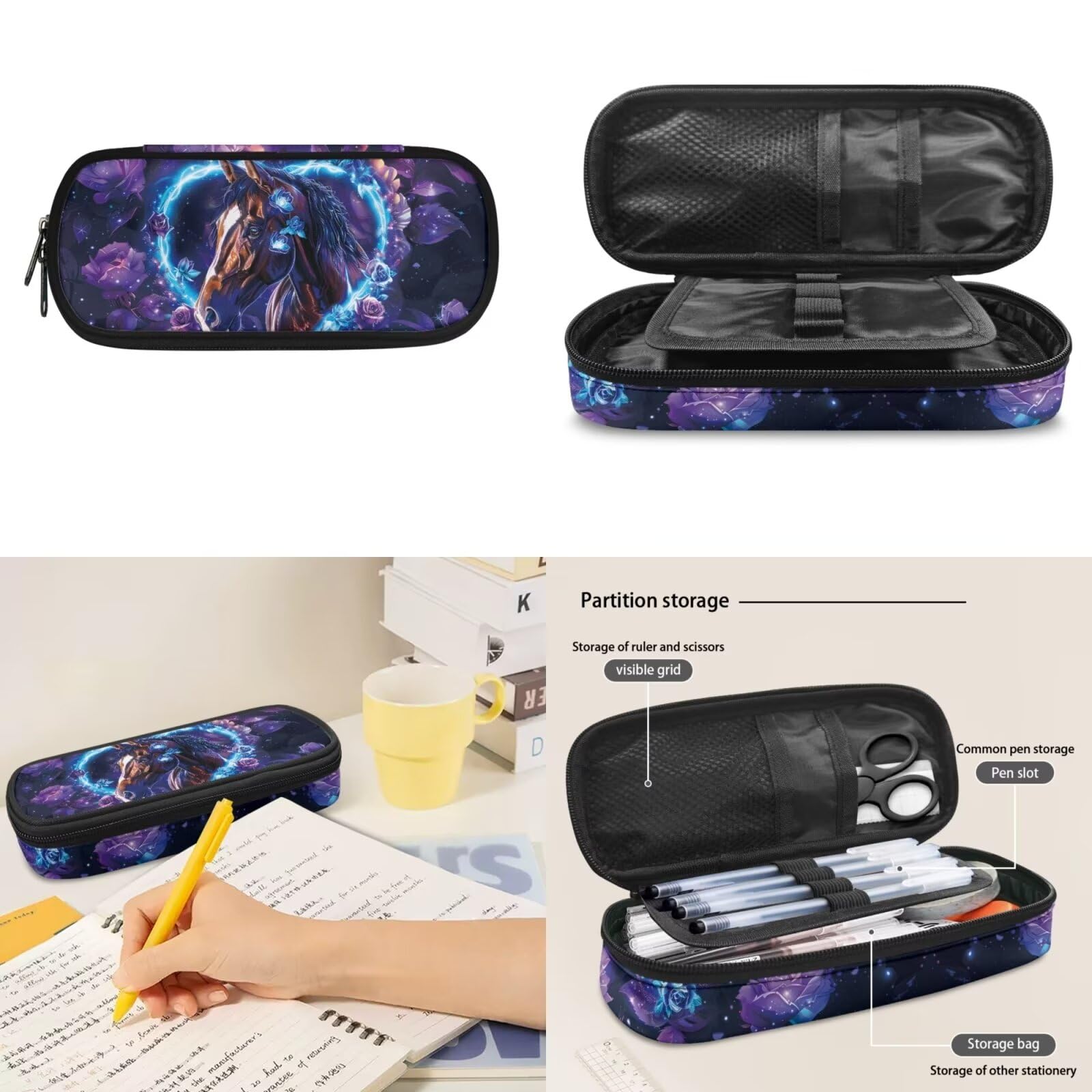 Floral Print 3-in-1 Backpack Set for Teen Girls - Horse Design School Backpack with Lunch Bag & Pencil Case, Durable Laptop Bookbag for High School & College | Perfect for Class, Travel & Outdoor Activities