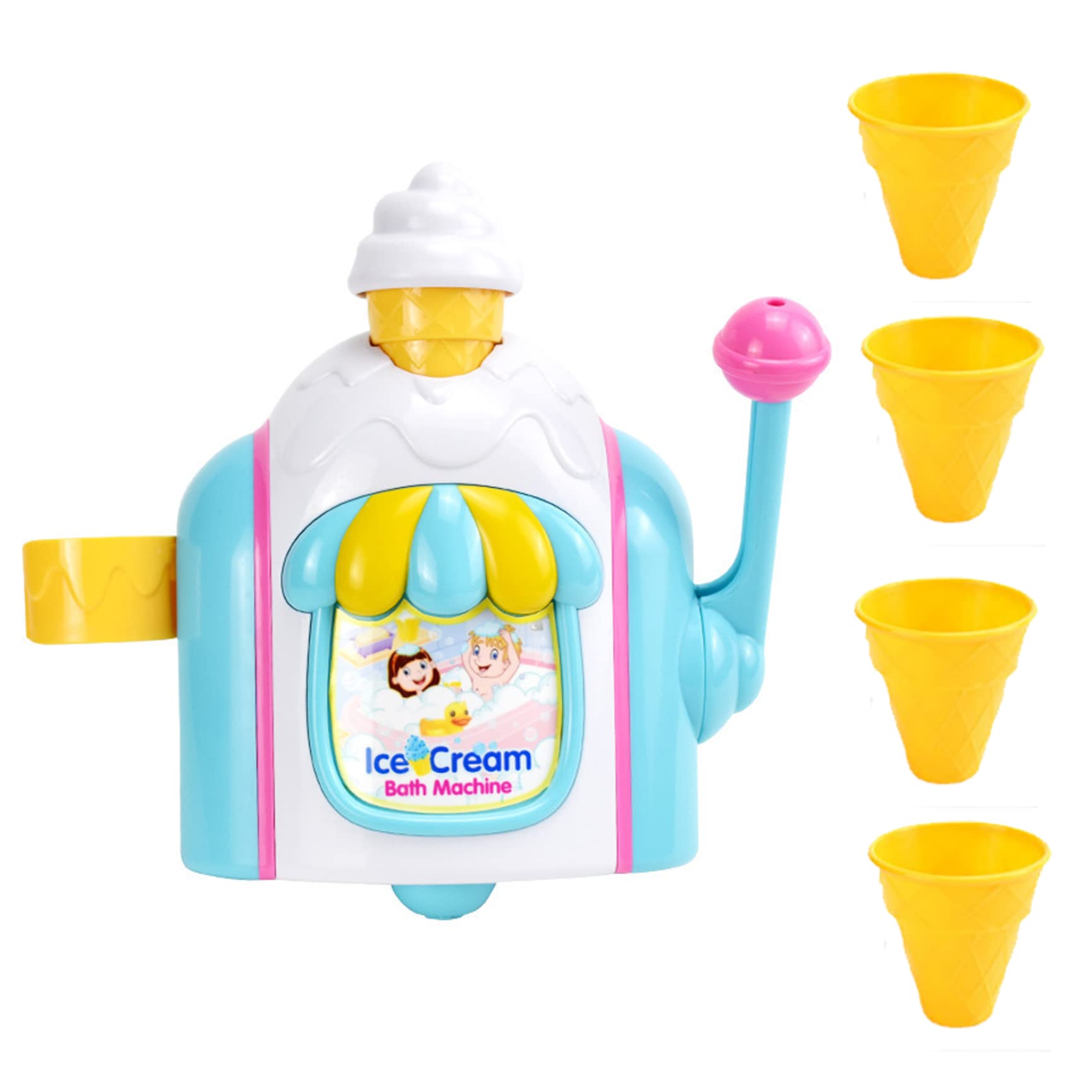 Bubble Ice Cream Bath Toy Set with 4 Cones - Fun Bath Bubble Machine for Kids - Cake-Themed Bathtime Play - Perfect for Sensory Play & Toddler Bath Time Fun
