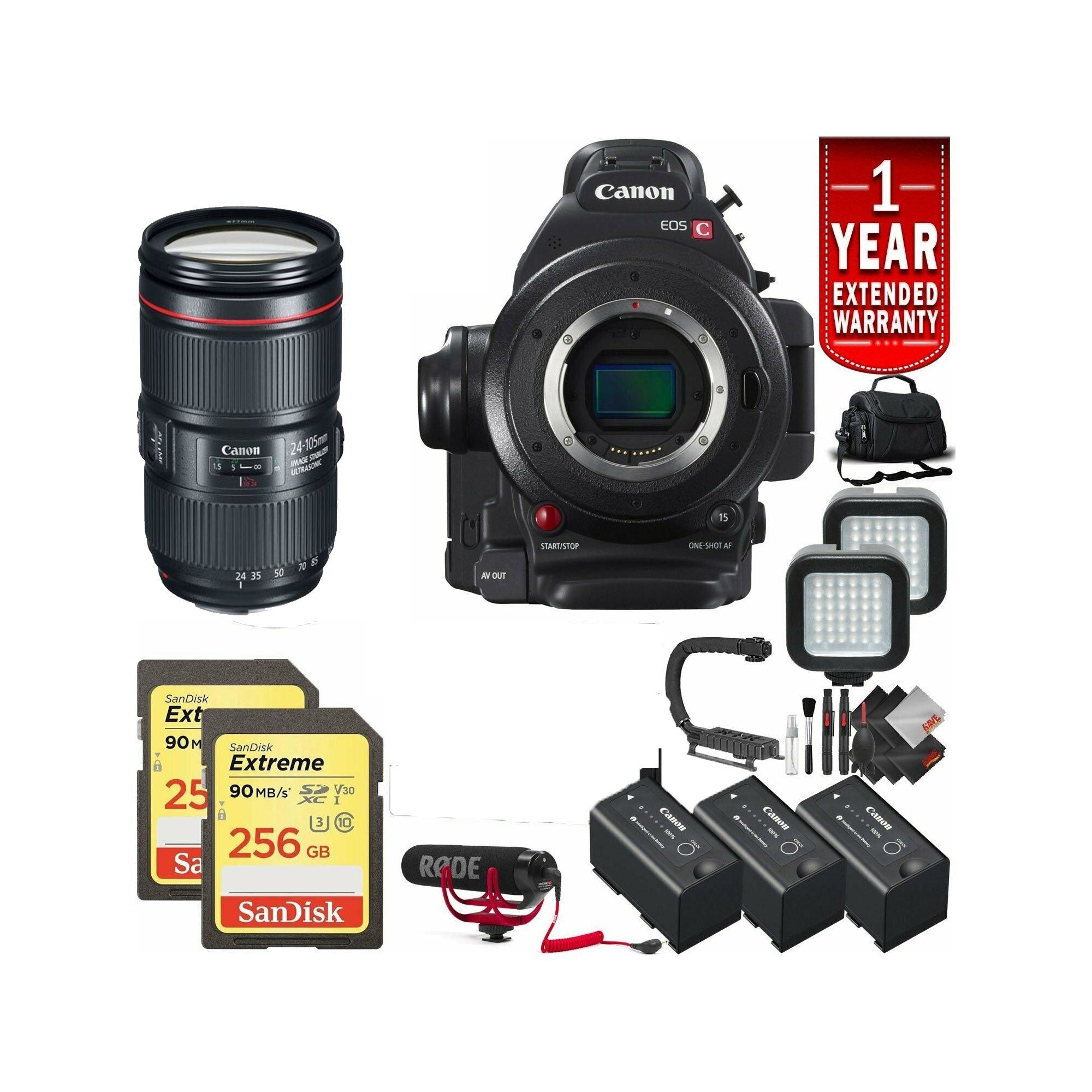 Canon EOS C100 Mark II Digital Cinema Camera with Dual Pixel CMOS AF - Professional 4K Video Camera Body with Dual 256GB SD Cards & Studio Bundle - Perfect for Filmmaking, Documentary Production and YouTube Content Creation