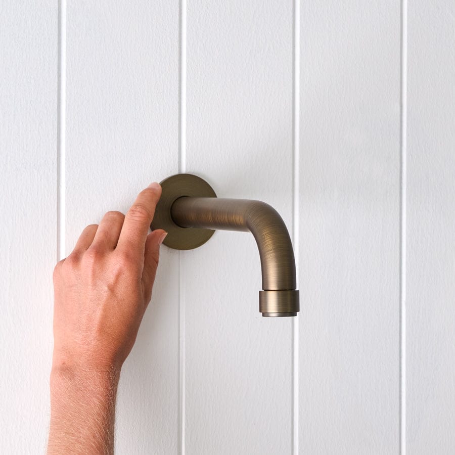 Antique Brass Wall Spout - Vintage Melbourne Style Bathroom Faucet for Sink and Basin - Perfect for Farmhouse, Rustic, and Traditional Home Decor