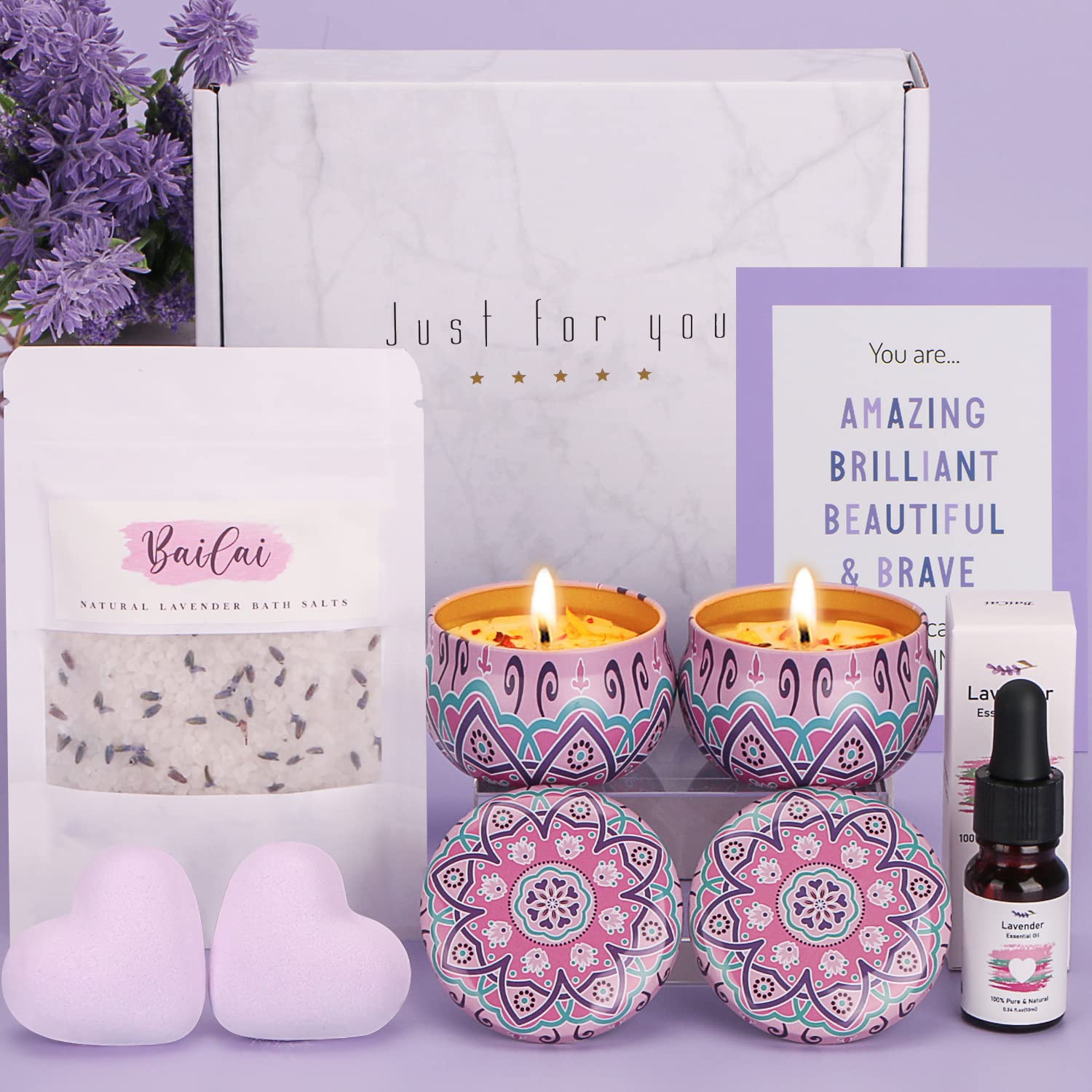 Lavender Relaxation Spa Gift Set for Women - Self Care Birthday Present for Her, Best Friend, Sister or Mom - Perfect for Stress Relief, Bath Time & Pampering at Home